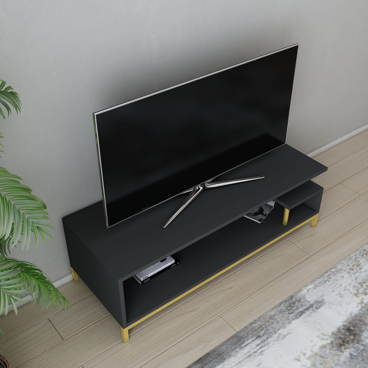 Comodă TV Reilly, Diverse culori, 120x45x38 cm - Auriu - Antracit | SKU: 322RTC2236 | Comodă TV Reilly, 120x45x38 cm, varianta Auriu - Antracit, produs pentru amenajarea locuinței, disponibil online în România la CasaMob