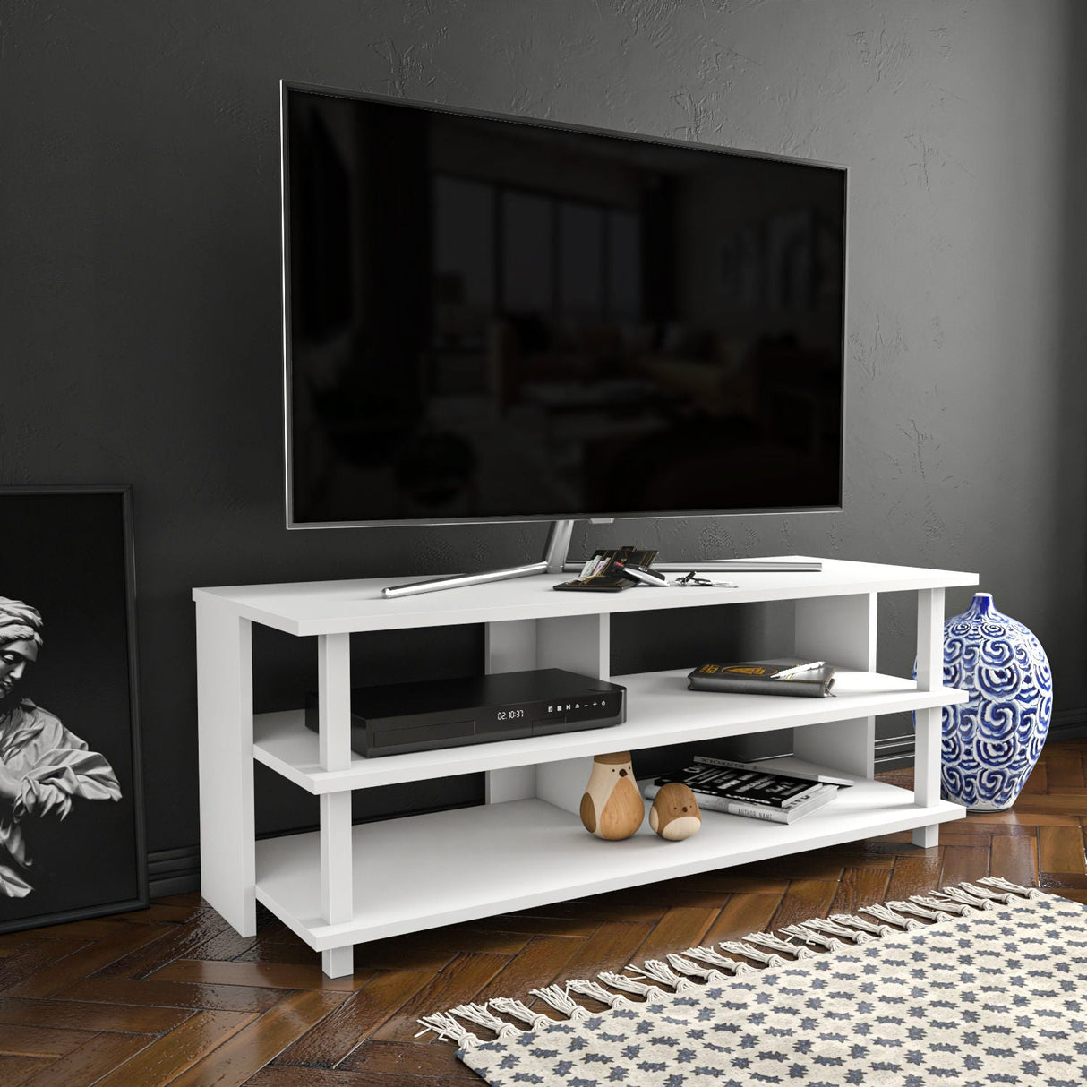 Comodă TV Pueblo, Diverse culori, 120x45x47 cm - Alb | SKU: 322RTC2242 | Comodă TV Pueblo, 120x45x47 cm, varianta Alb, produs pentru amenajarea locuinței, disponibil online în România la CasaMob