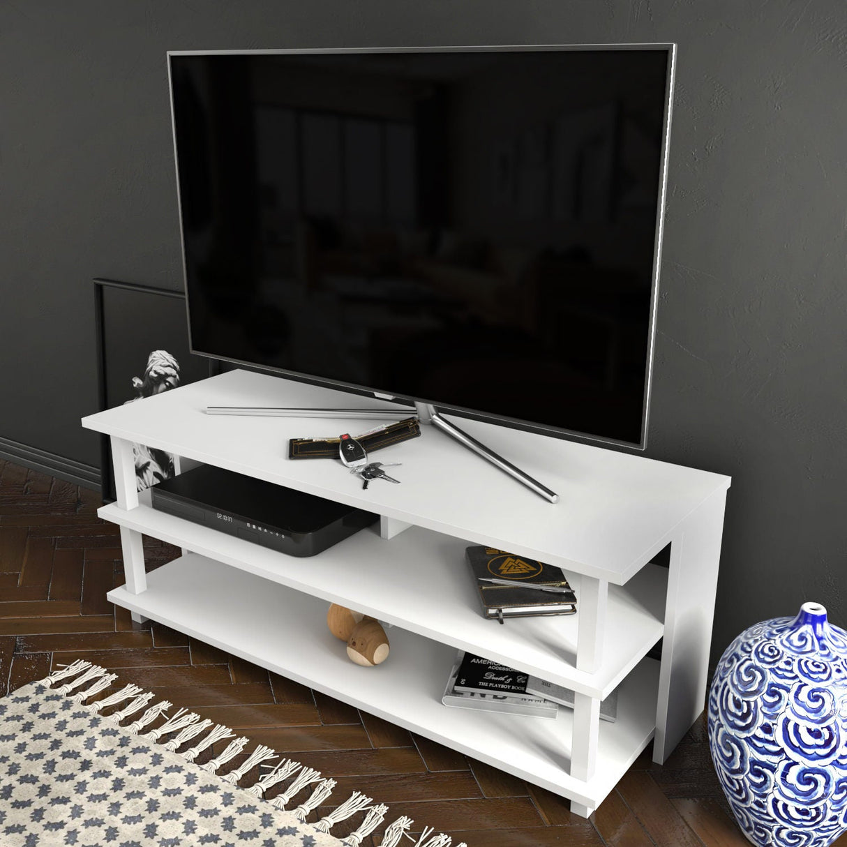 Comodă TV Pueblo, Diverse culori, 120x45x47 cm - Alb | SKU: 322RTC2242 | Comodă TV Pueblo, 120x45x47 cm, varianta Alb, produs pentru amenajarea locuinței, disponibil online în România la CasaMob