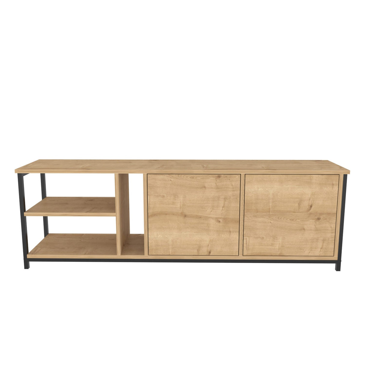Comodă TV Primrose, Diverse culori, 160x35x51 cm - Negru - Stejar | SKU: 322RTC2251 | Comodă TV Primrose, 160x35x51 cm, varianta Negru - Stejar, produs pentru amenajarea locuinței, disponibil online în România la CasaMob
