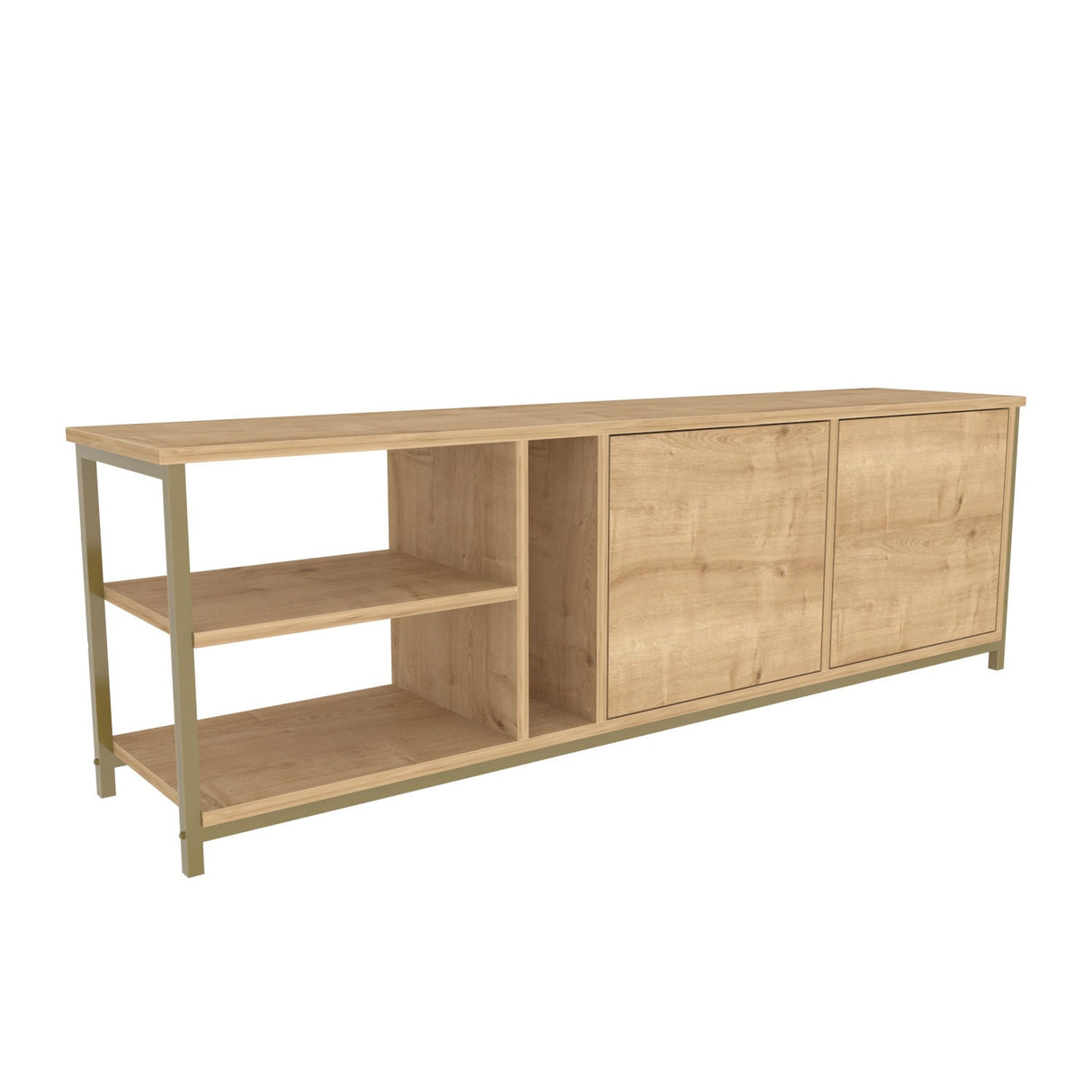 Comodă TV Primrose, Diverse culori, 160x35x51 cm - Stejar - Auriu | SKU: 322RTC2259 | Comodă TV Primrose, 160x35x51 cm, varianta Stejar - Auriu, produs pentru amenajarea locuinței, disponibil online în România la CasaMob