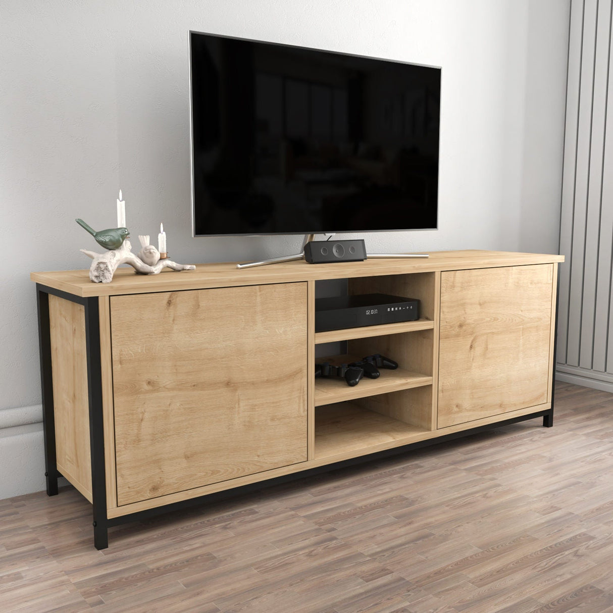 Comodă TV Otis, Diverse culori, 140x35x51 cm - Stejar - Negru | SKU: 322RTC2263 | Comodă TV Otis, 140x35x51 cm, varianta Stejar - Negru, produs pentru amenajarea locuinței, disponibil online în România la CasaMob