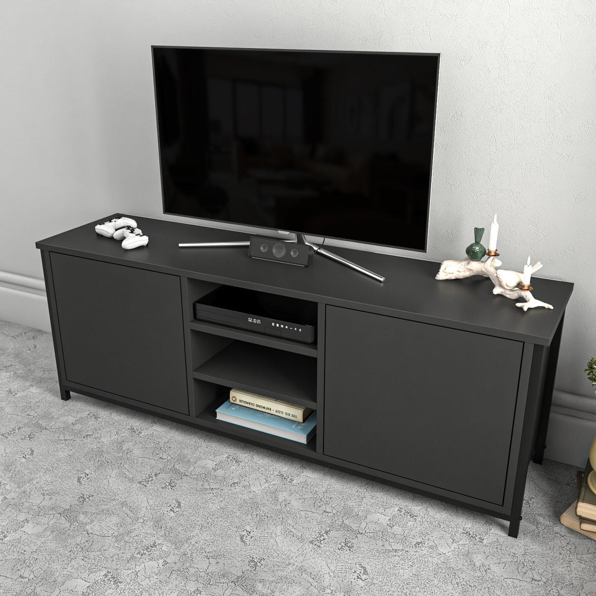 Comodă TV Otis, Diverse culori, 140x35x51 cm - Negru - Antracit | SKU: 322RTC2264 | Comodă TV Otis, 140x35x51 cm, varianta Negru - Antracit, produs pentru amenajarea locuinței, disponibil online în România la CasaMob