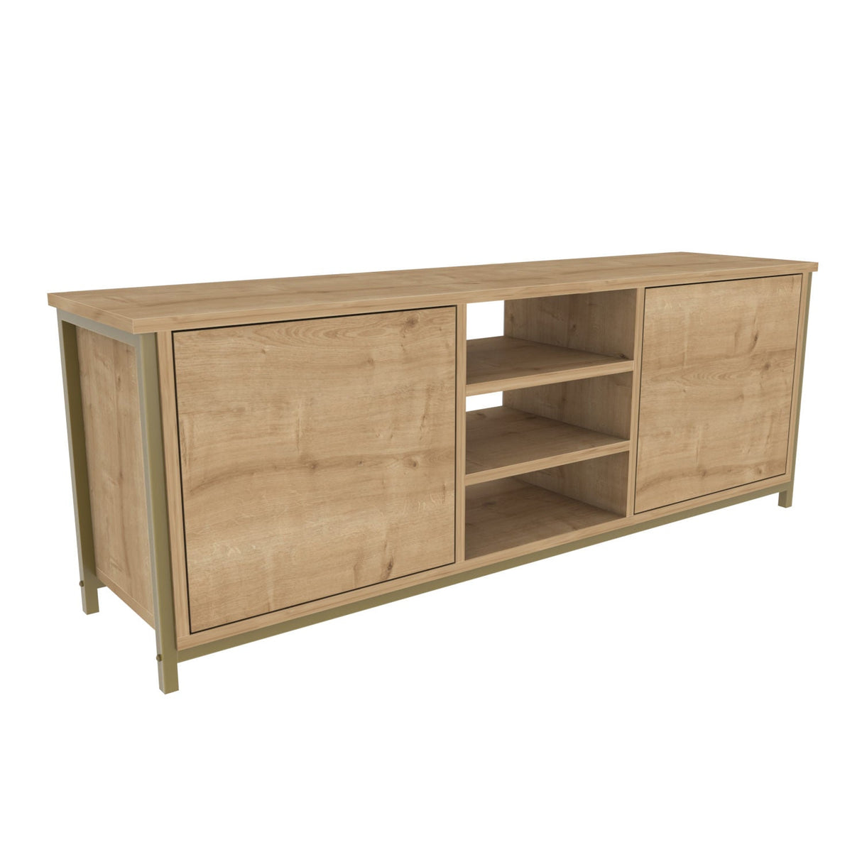 Comodă TV Otis, Diverse culori, 140x35x51 cm - Auriu - Stejar | SKU: 322RTC2271 | Comodă TV Otis, 140x35x51 cm, varianta Auriu - Stejar, produs pentru amenajarea locuinței, disponibil online în România la CasaMob
