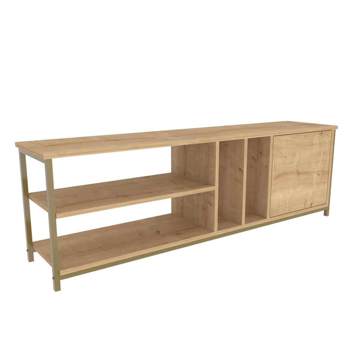 Comodă TV Oneida, Diverse culori, 140x35x51 cm - Auriu - Stejar | SKU: 322RTC2283 | Comodă TV Oneida, 140x35x51 cm, varianta Auriu - Stejar, produs pentru amenajarea locuinței, disponibil online în România la CasaMob