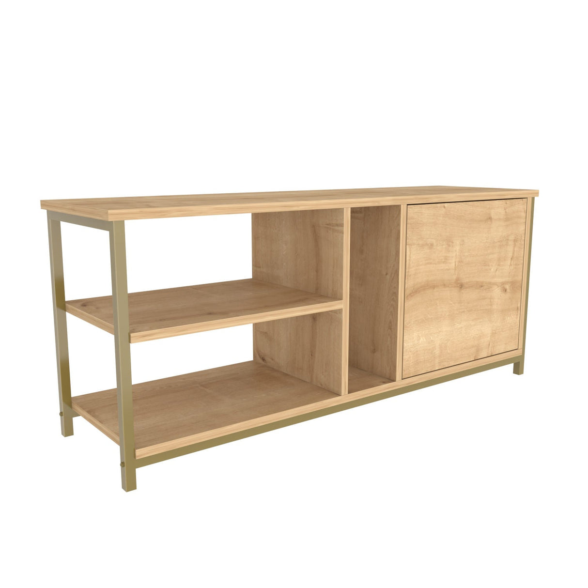 Comodă TV Neola, Diverse culori, 120x35x51 cm - Auriu - Stejar | SKU: 322RTC2295 | Comodă TV Neola, 120x35x51 cm, varianta Auriu - Stejar, produs pentru amenajarea locuinței, disponibil online în România la CasaMob