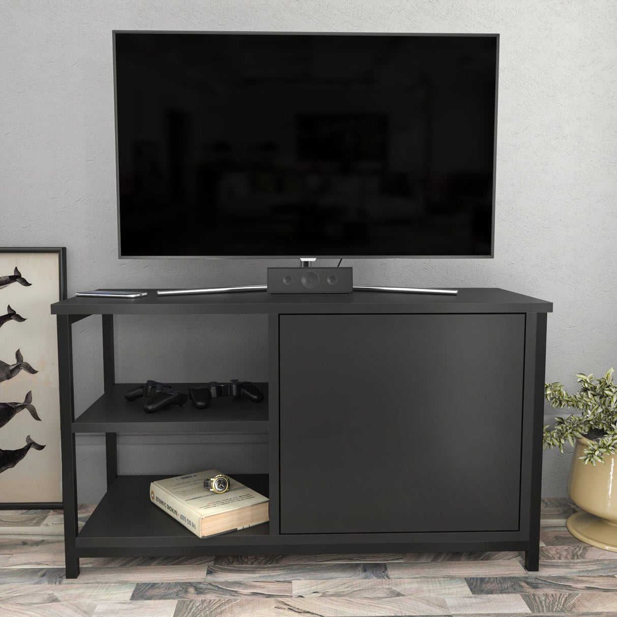 Comodă TV Muskegon, Diverse culori, 90x35x51 cm - Negru - Antracit | SKU: 322RTC2301 | Comodă TV Muskegon, 90x35x51 cm, varianta Negru - Antracit, produs pentru amenajarea locuinței, disponibil online în România la CasaMob