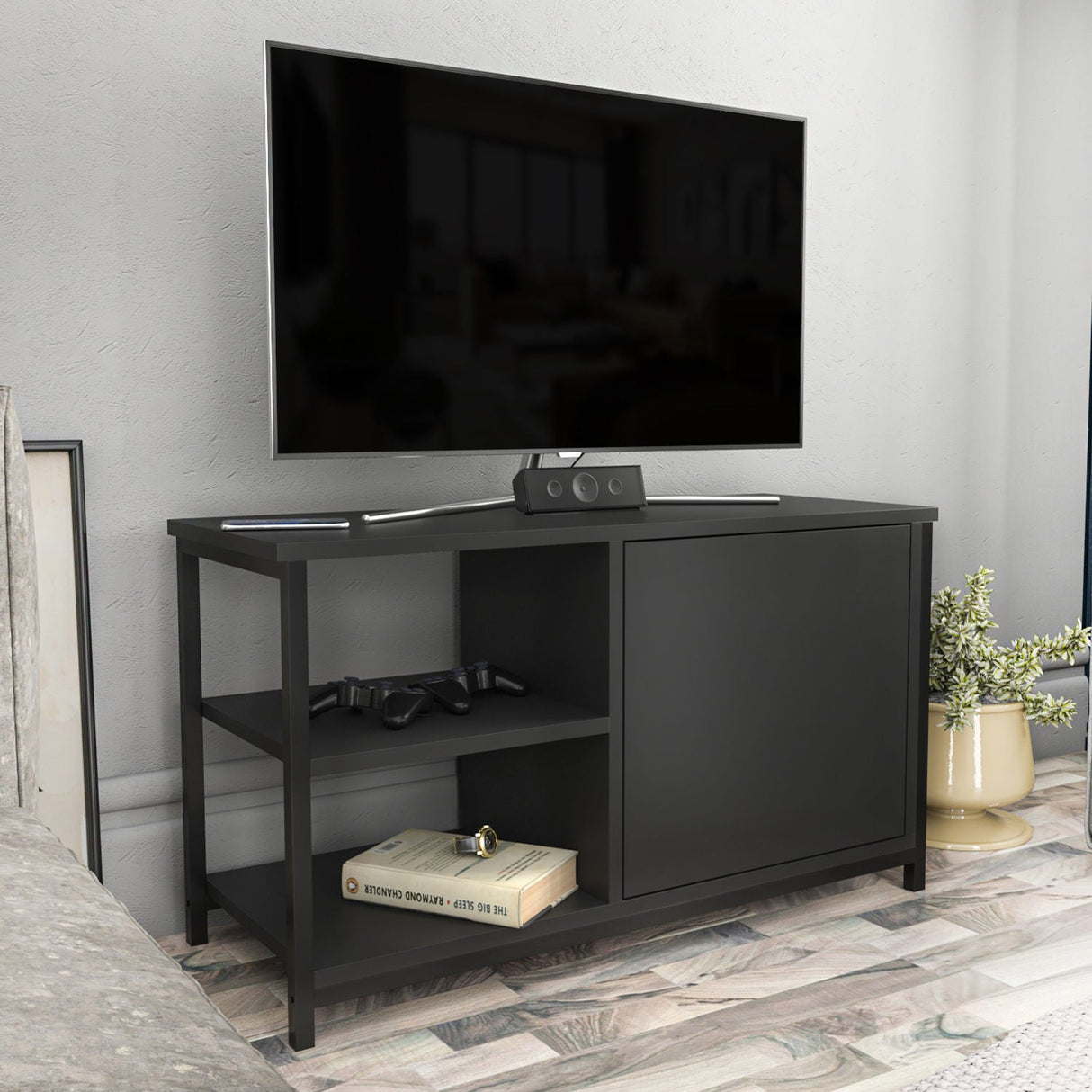 Comodă TV Muskegon, Diverse culori, 90x35x51 cm - Negru - Antracit | SKU: 322RTC2301 | Comodă TV Muskegon, 90x35x51 cm, varianta Negru - Antracit, produs pentru amenajarea locuinței, disponibil online în România la CasaMob
