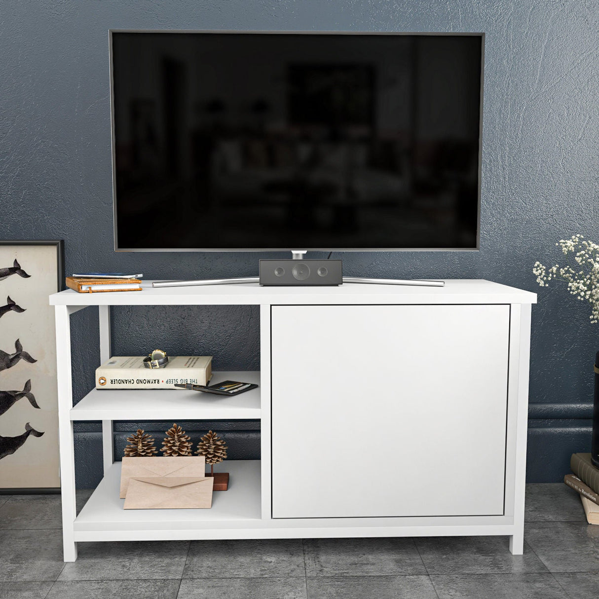Comodă TV Muskegon, Diverse culori, 90x35x51 cm - Alb | SKU: 322RTC2303 | Comodă TV Muskegon, 90x35x51 cm, varianta Alb, produs pentru amenajarea locuinței, disponibil online în România la CasaMob