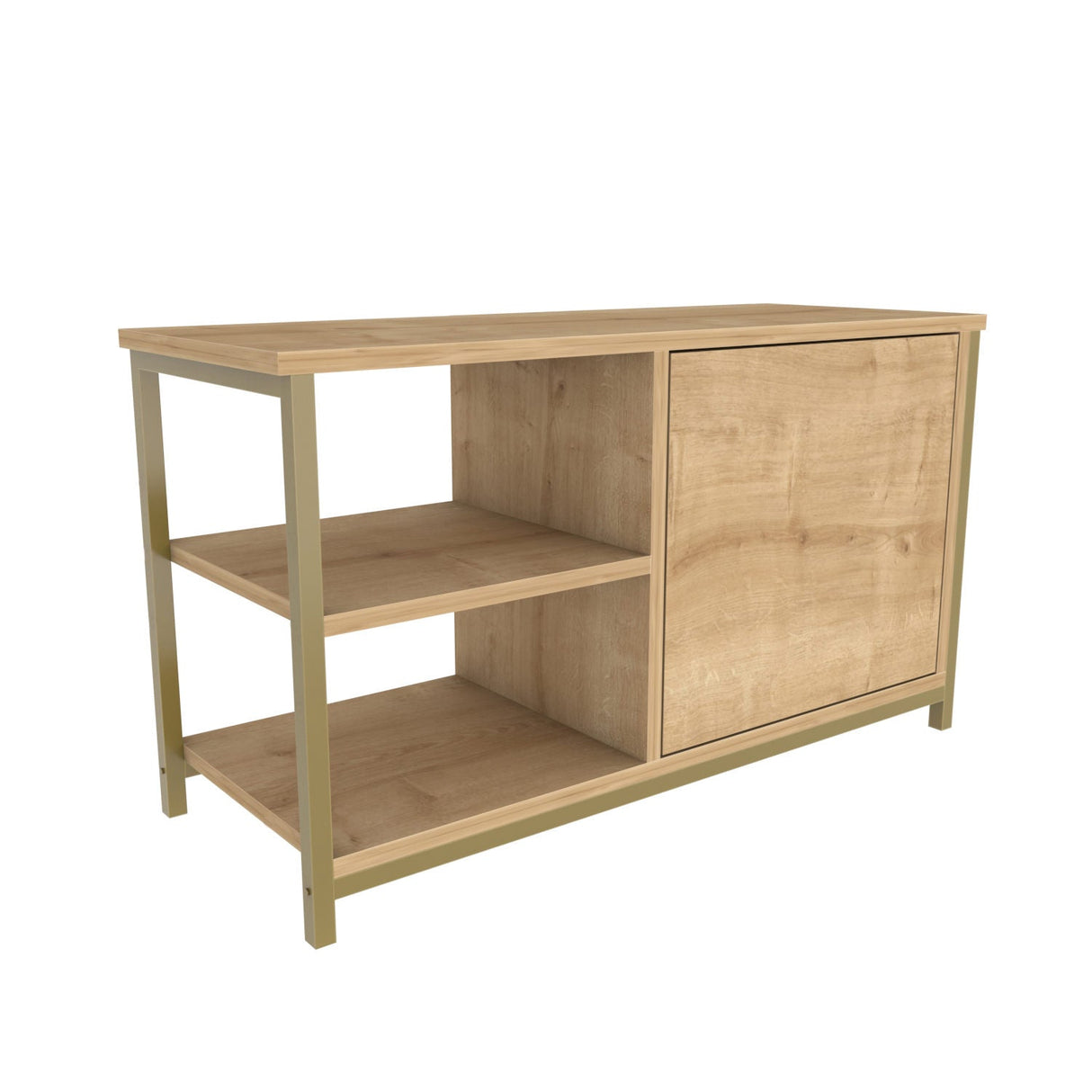 Comodă TV Muskegon, Diverse culori, 90x35x51 cm - Auriu - Stejar | SKU: 322RTC2308 | Comodă TV Muskegon, 90x35x51 cm, varianta Auriu - Stejar, produs pentru amenajarea locuinței, disponibil online în România la CasaMob