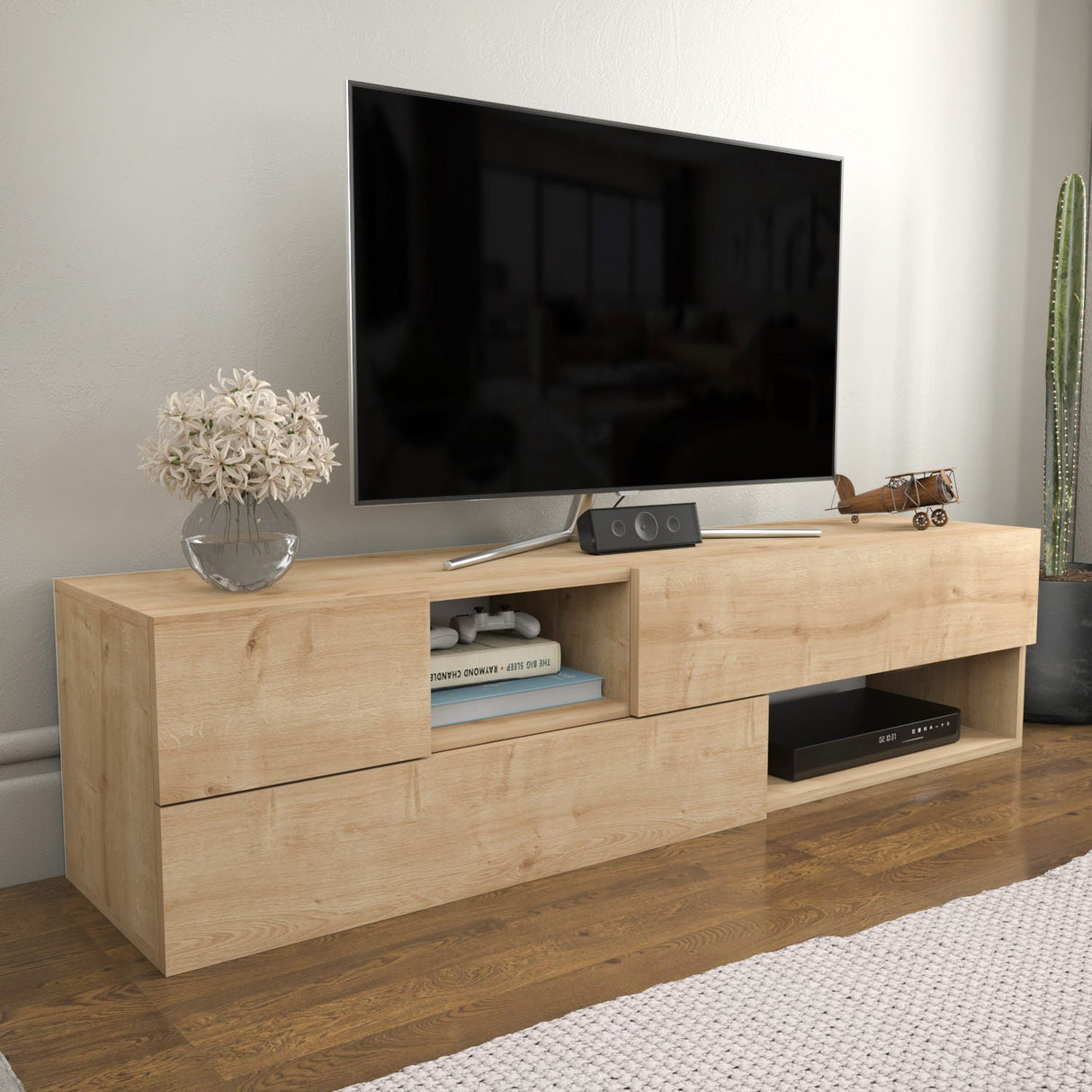 Comodă TV Morton, Diverse culori, 160x38x40 cm - Stejar | SKU: 322RTC2336 | Comodă TV Morton, 160x38x40 cm, varianta Stejar, produs pentru amenajarea locuinței, disponibil online în România la CasaMob