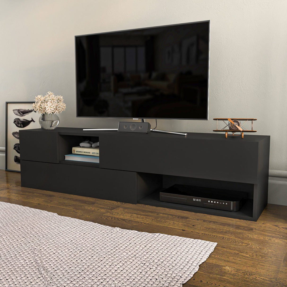Comodă TV Morton, Diverse culori, 160x38x40 cm - Antracit | SKU: 322RTC2337 | Comodă TV Morton, 160x38x40 cm, varianta Antracit, produs pentru amenajarea locuinței, disponibil online în România la CasaMob