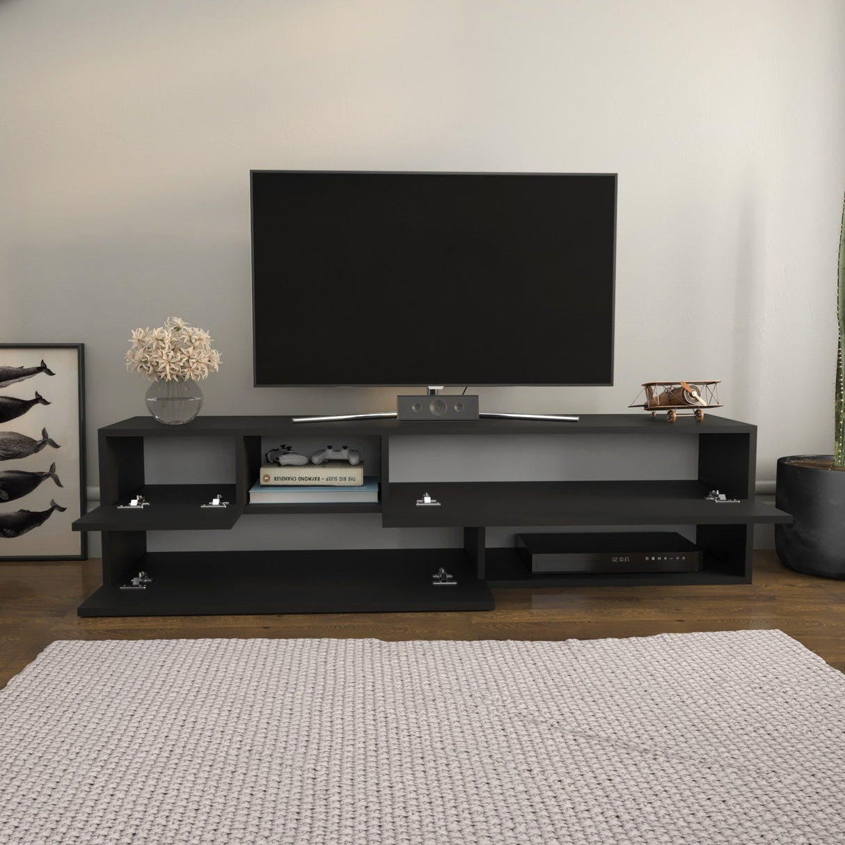 Comodă TV Morton, Diverse culori, 160x38x40 cm - Antracit | SKU: 322RTC2337 | Comodă TV Morton, 160x38x40 cm, varianta Antracit, produs pentru amenajarea locuinței, disponibil online în România la CasaMob