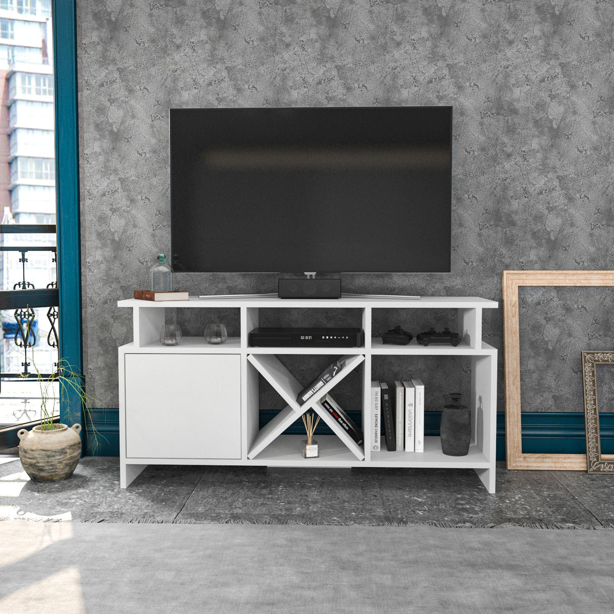 Comodă TV Auburn, Diverse culori, 120x30x61 cm - Alb | SKU: 322RTC2364 | Comodă TV Auburn, 120x30x61 cm, varianta Alb, produs pentru amenajarea locuinței, disponibil online în România la CasaMob