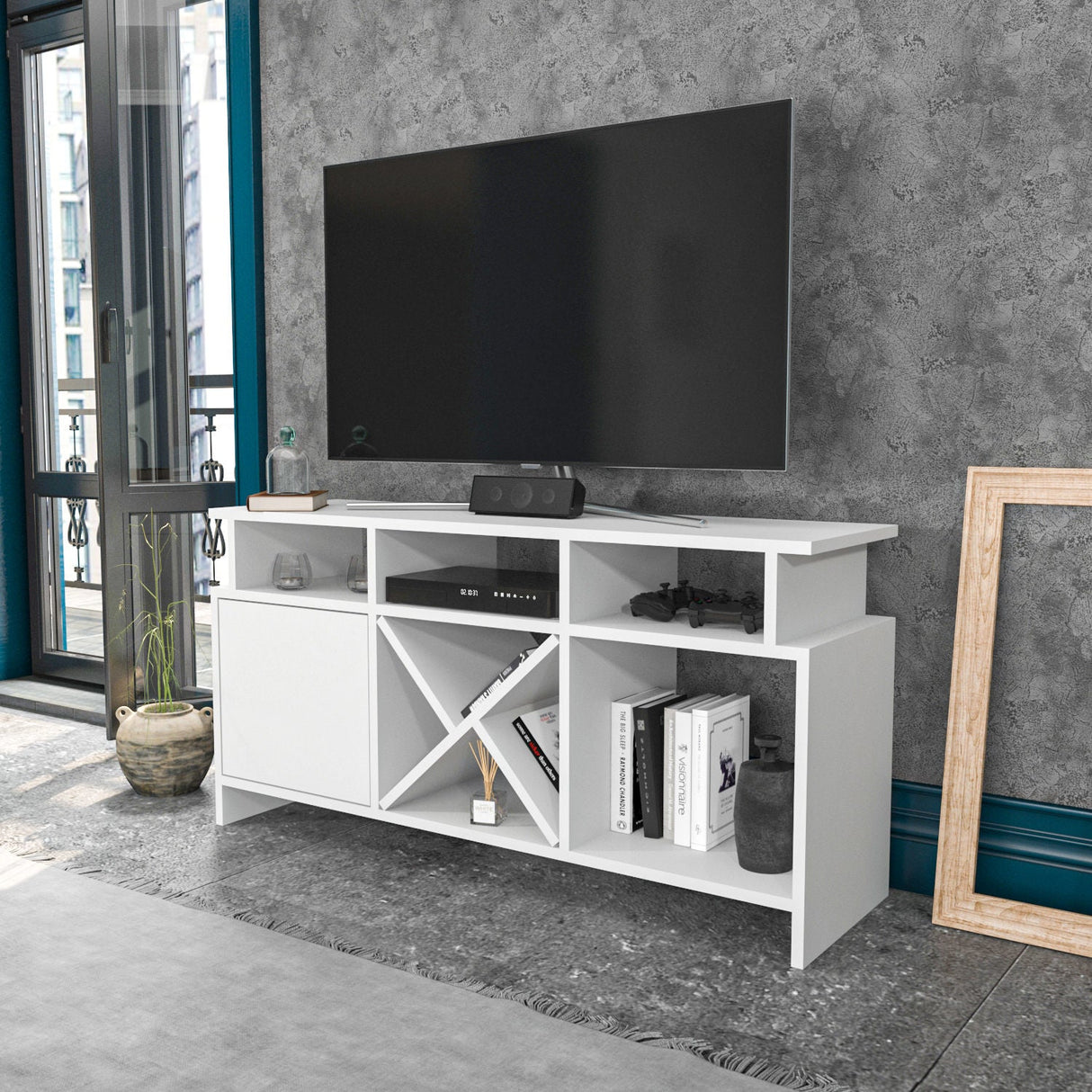 Comodă TV Auburn, Diverse culori, 120x30x61 cm - Alb | SKU: 322RTC2364 | Comodă TV Auburn, 120x30x61 cm, varianta Alb, produs pentru amenajarea locuinței, disponibil online în România la CasaMob