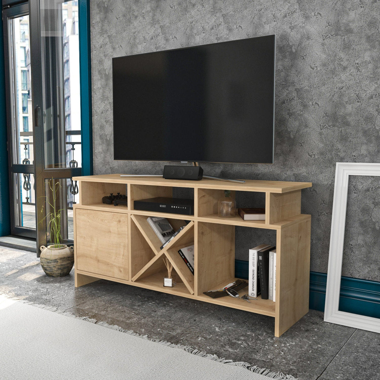 Comodă TV Auburn, Diverse culori, 120x30x61 cm - Stejar | SKU: 322RTC2368 | Comodă TV Auburn, 120x30x61 cm, varianta Stejar, produs pentru amenajarea locuinței, disponibil online în România la CasaMob