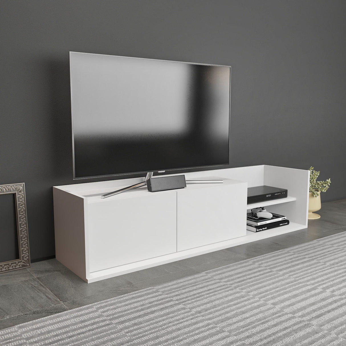 Comodă TV Krog, Diverse culori, 160x35x37 cm - Alb | SKU: 322RTC2387 | Comodă TV Krog, 160x35x37 cm, varianta Alb, produs pentru amenajarea locuinței, disponibil online în România la CasaMob