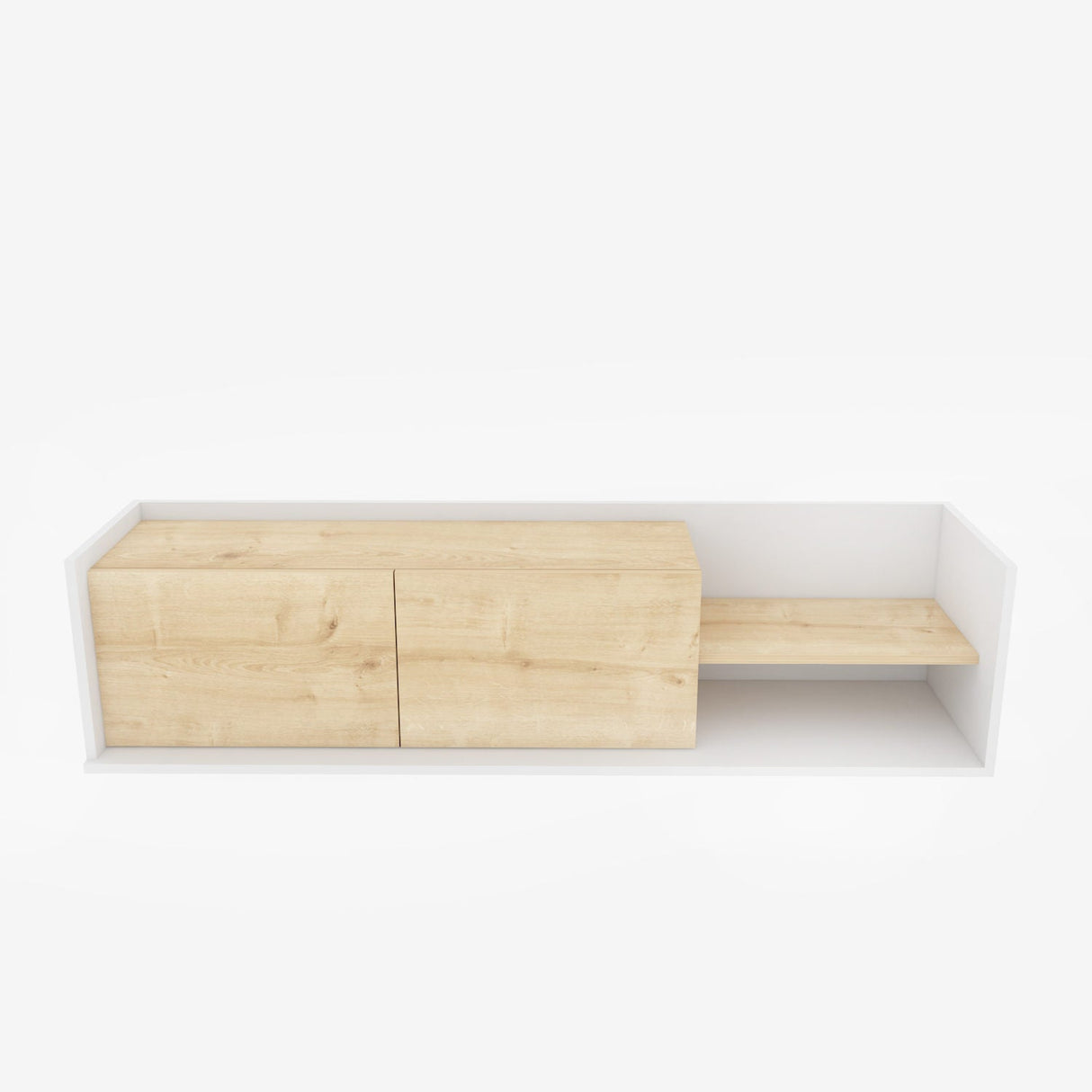 Comodă TV Krog, Diverse culori, 160x35x37 cm - Alb - Stejar | SKU: 322RTC2388 | Comodă TV Krog, 160x35x37 cm, varianta Alb - Stejar, produs pentru amenajarea locuinței, disponibil online în România la CasaMob