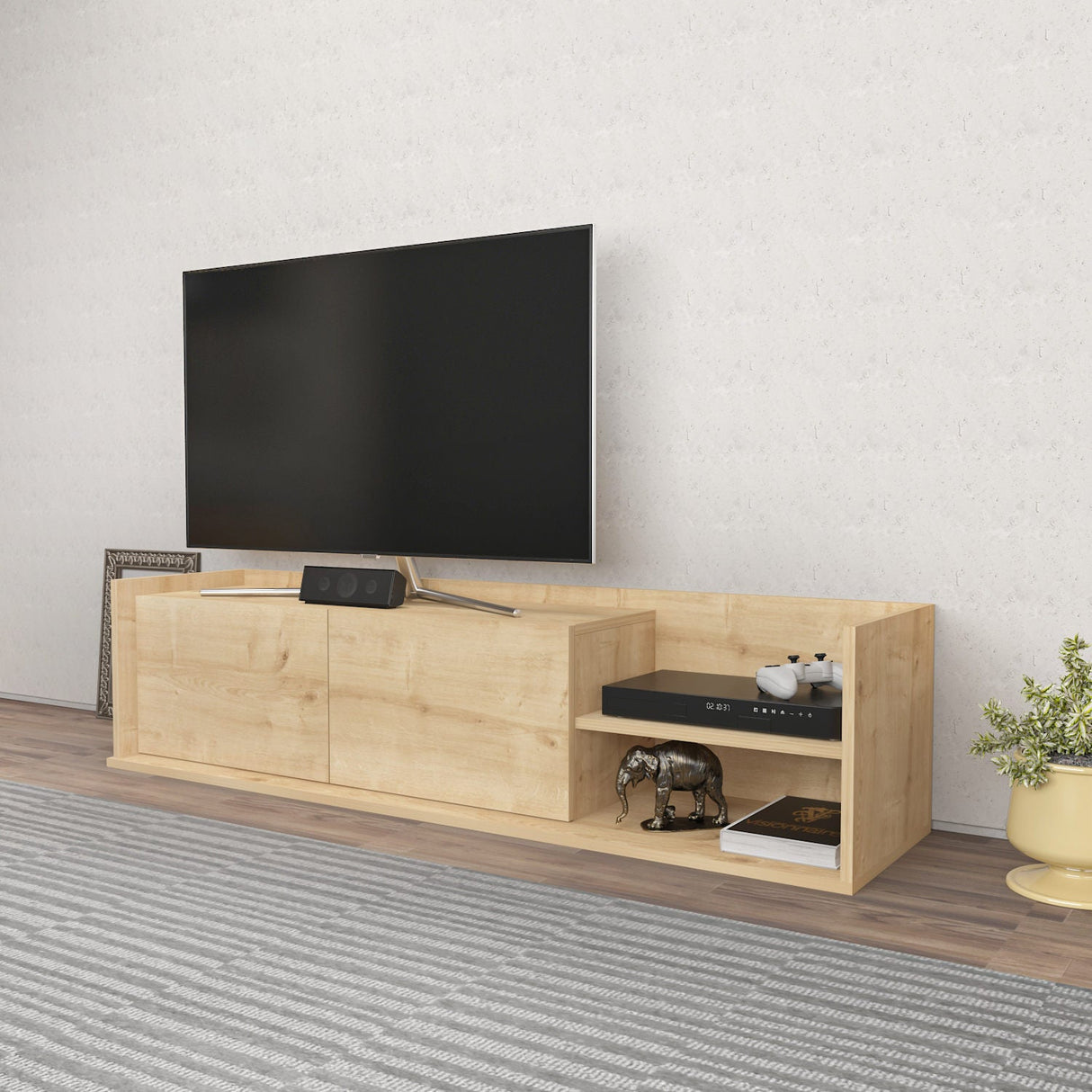Comodă TV Krog, Diverse culori, 160x35x37 cm - Stejar | SKU: 322RTC2391 | Comodă TV Krog, 160x35x37 cm, varianta Stejar, produs pentru amenajarea locuinței, disponibil online în România la CasaMob