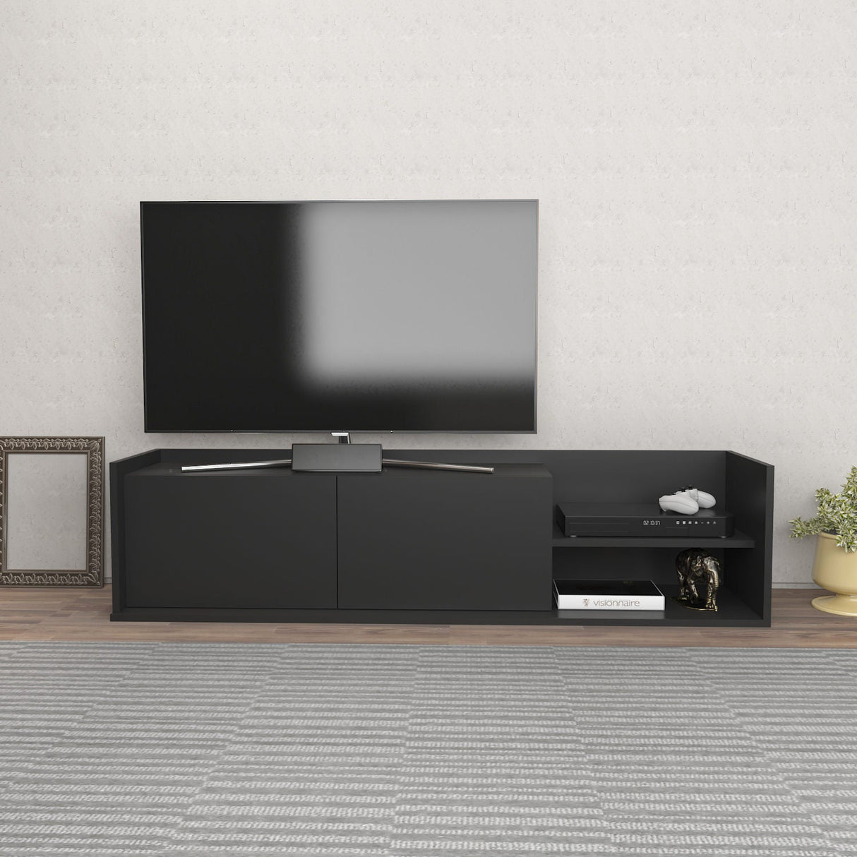 Comodă TV Krog, Diverse culori, 160x35x37 cm - Antracit | SKU: 322RTC2395 | Comodă TV Krog, 160x35x37 cm, varianta Antracit, produs pentru amenajarea locuinței, disponibil online în România la CasaMob