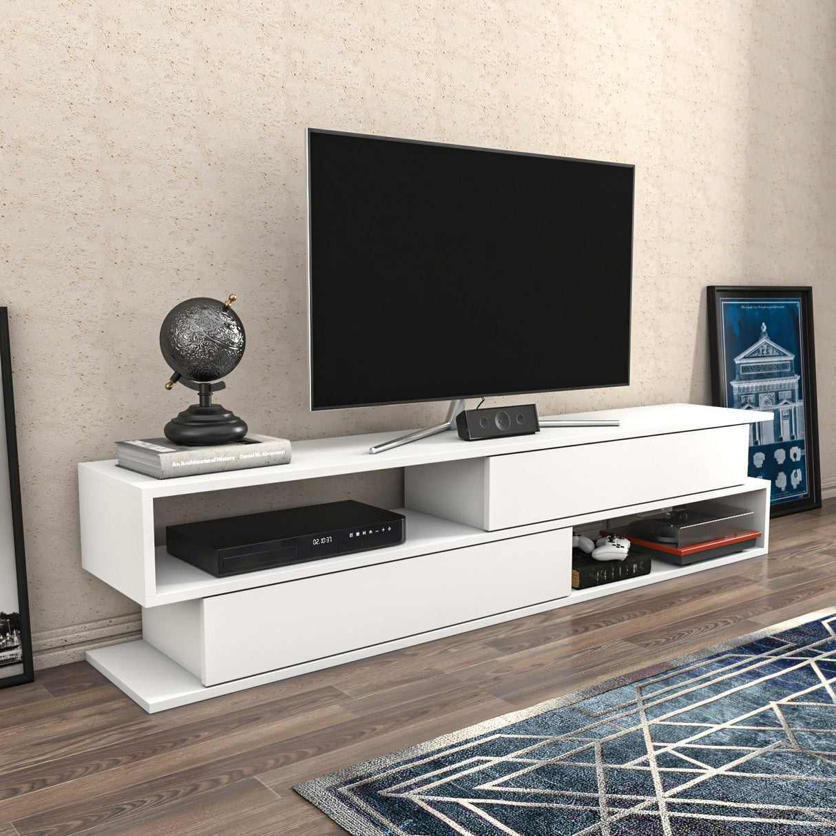 Comodă TV Cortez, Diverse culori, 160x35x39 cm - Alb | SKU: 322RTC2404 | Comodă TV Cortez, 160x35x39 cm, varianta Alb, produs pentru amenajarea locuinței, disponibil online în România la CasaMob