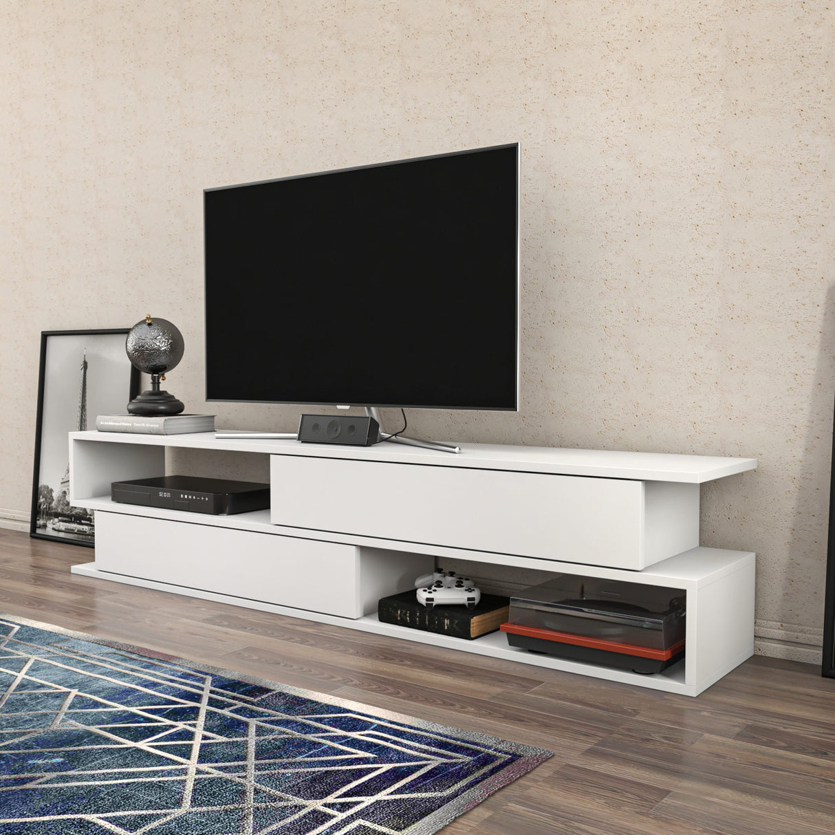Comodă TV Cortez, Diverse culori, 160x35x39 cm - Alb | SKU: 322RTC2404 | Comodă TV Cortez, 160x35x39 cm, varianta Alb, produs pentru amenajarea locuinței, disponibil online în România la CasaMob