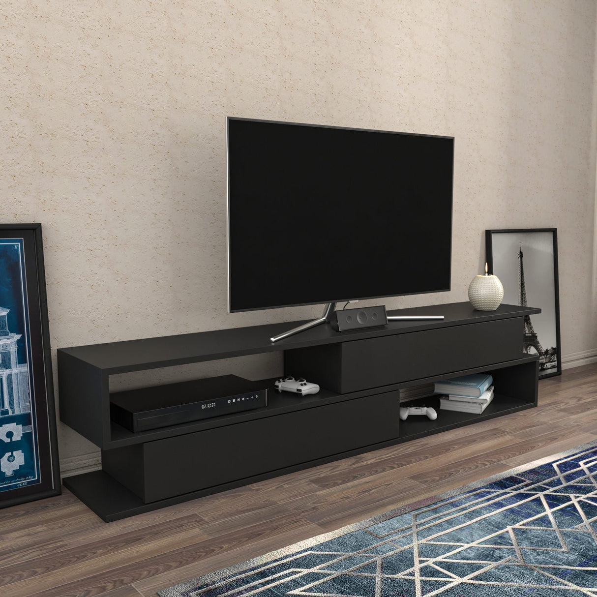 Comodă TV Cortez, Diverse culori, 160x35x39 cm - Antracit | SKU: 322RTC2412 | Comodă TV Cortez, 160x35x39 cm, varianta Antracit, produs pentru amenajarea locuinței, disponibil online în România la CasaMob