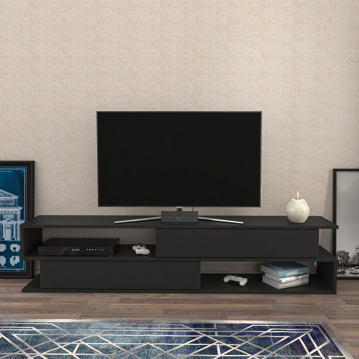 Comodă TV Cortez, Diverse culori, 160x35x39 cm - Antracit | SKU: 322RTC2412 | Comodă TV Cortez, 160x35x39 cm, varianta Antracit, produs pentru amenajarea locuinței, disponibil online în România la CasaMob