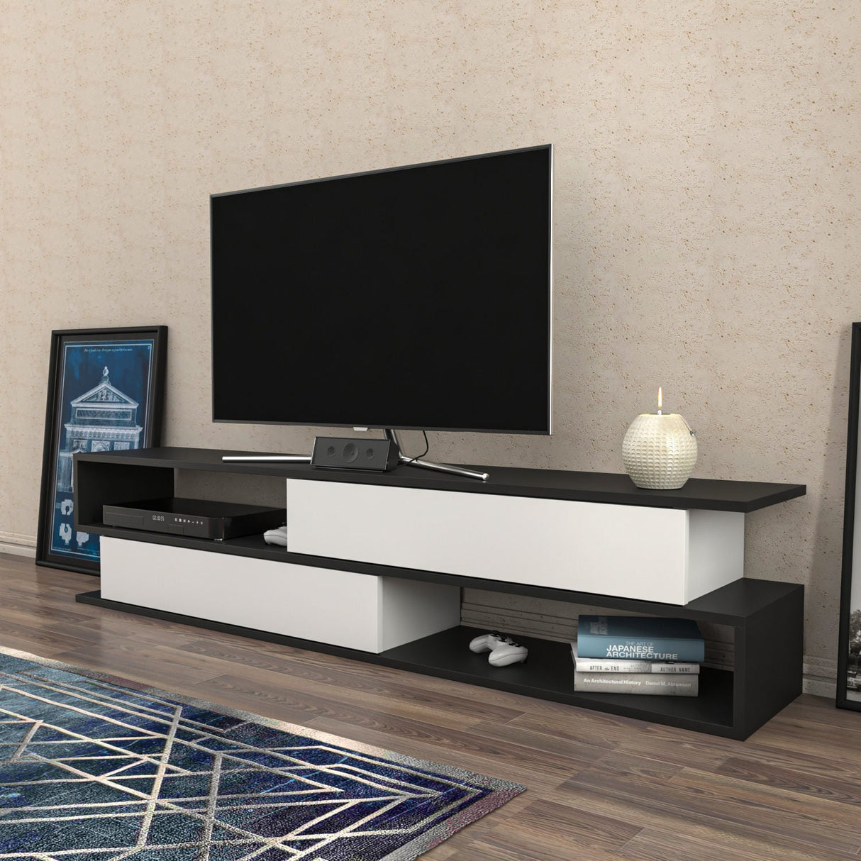 Comodă TV Cortez, Diverse culori, 160x35x39 cm - Antracit - Alb | SKU: 322RTC2413 | Comodă TV Cortez, 160x35x39 cm, varianta Antracit - Alb, produs pentru amenajarea locuinței, disponibil online în România la CasaMob