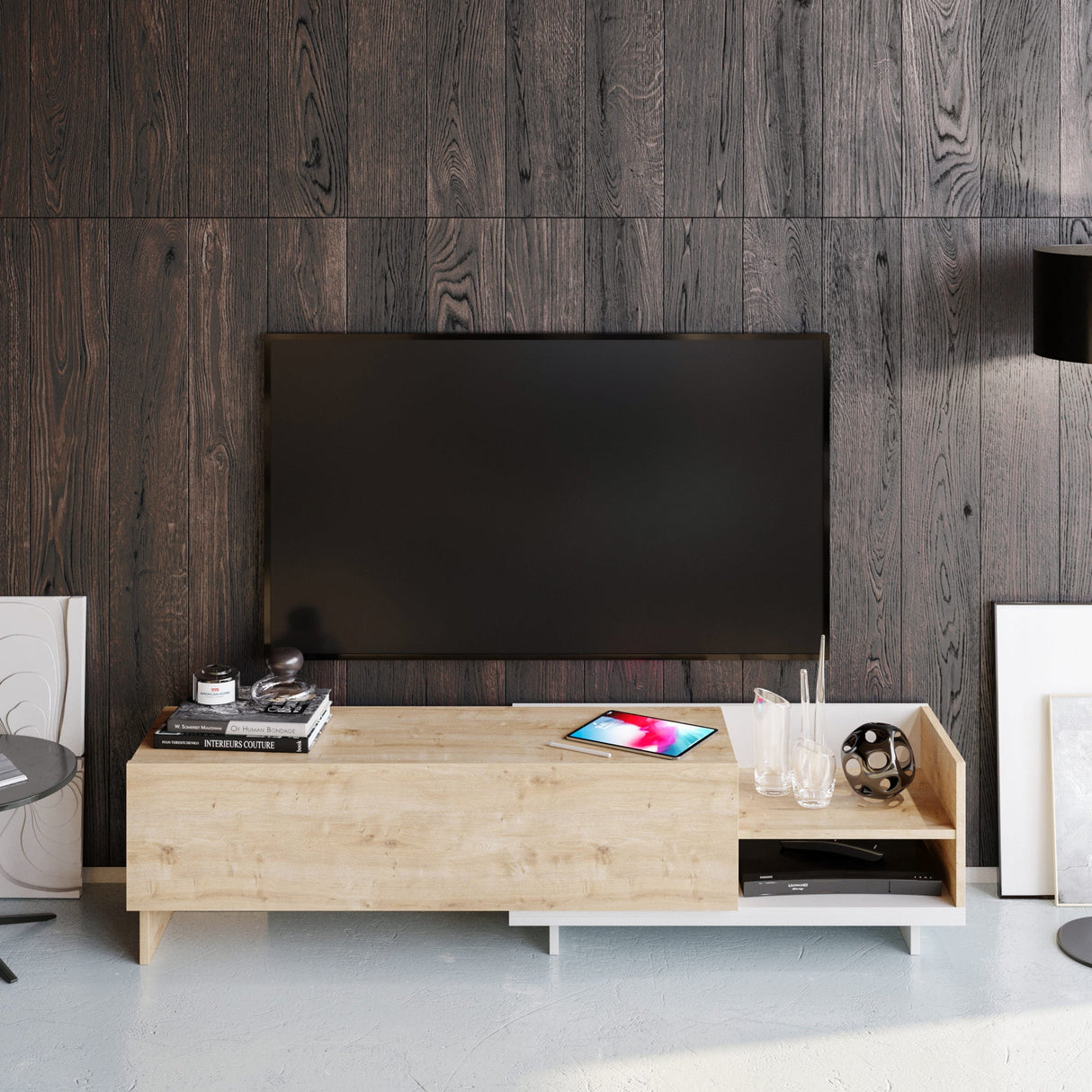 Comodă TV Parion, Diverse culori, 165x35x41 cm - Alb - Sapphire | SKU: 322RTC2453 | Comodă TV Parion, 165x35x41 cm, varianta Alb - Sapphire, produs pentru amenajarea locuinței, disponibil online în România la CasaMob