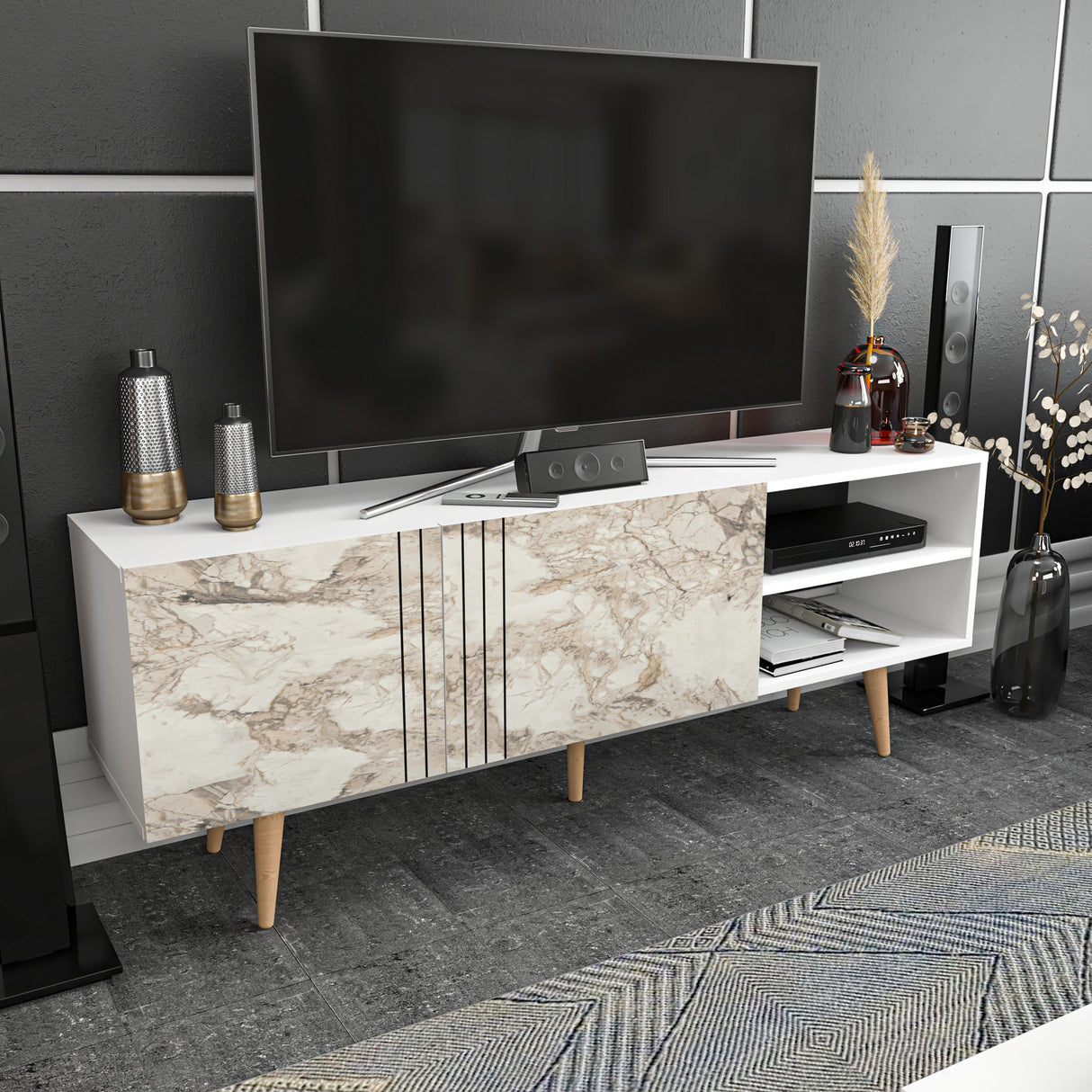 Comodă TV Ronas, Diverse culori, 160x35x39 cm - Alb | SKU: 322RTC2455 | Comodă TV Ronas, 160x35x39 cm, varianta Alb, produs pentru amenajarea locuinței, disponibil online în România la CasaMob
