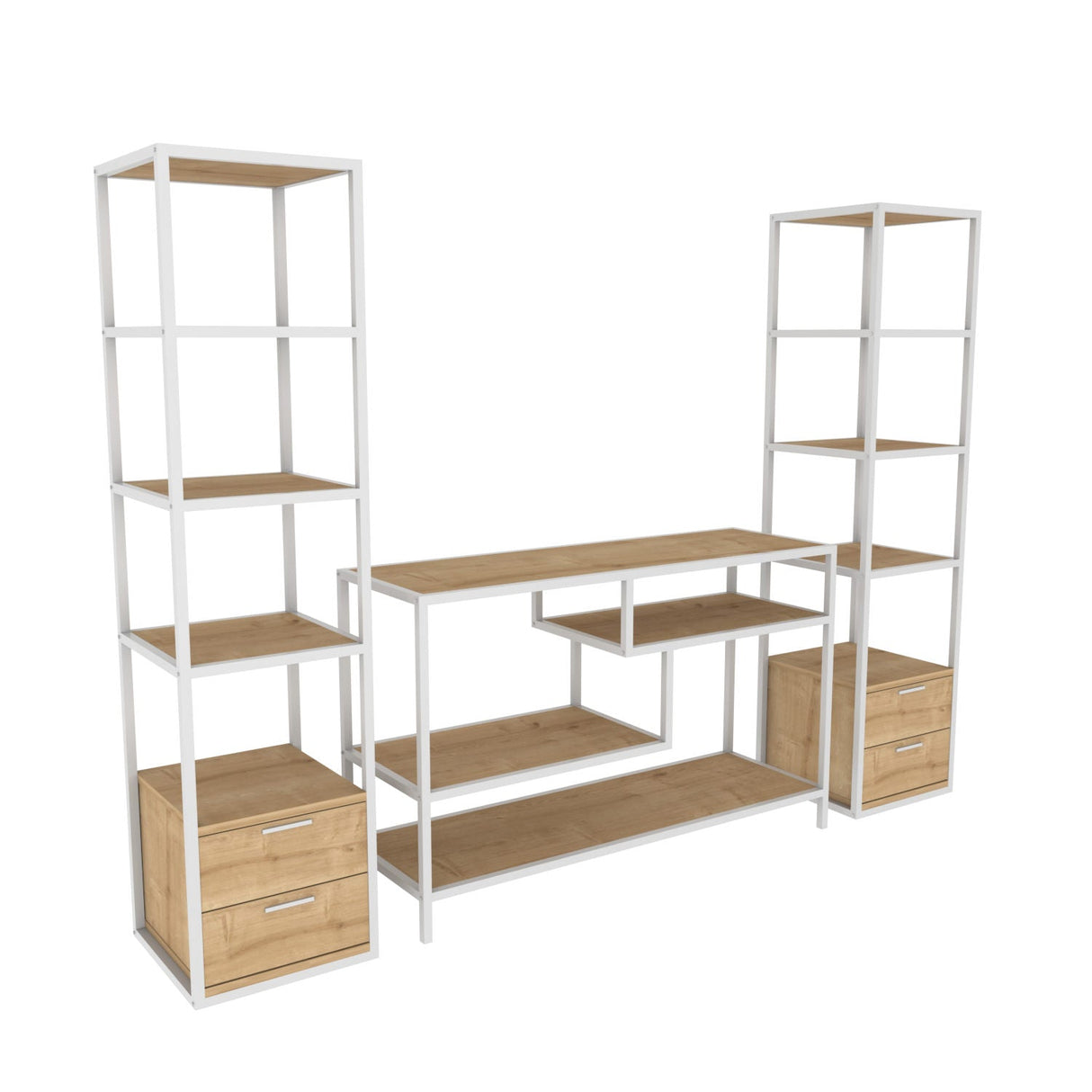 Comodă TV Robbins, Diverse culori, Diverse dimensiuni - Alb - Stejar - 198x39x160 cm | SKU: 322RTC2470 | Comodă TV Robbins, varianta Alb - Stejar - 198x39x160 cm, produs pentru amenajarea locuinței, disponibil online în România la CasaMob