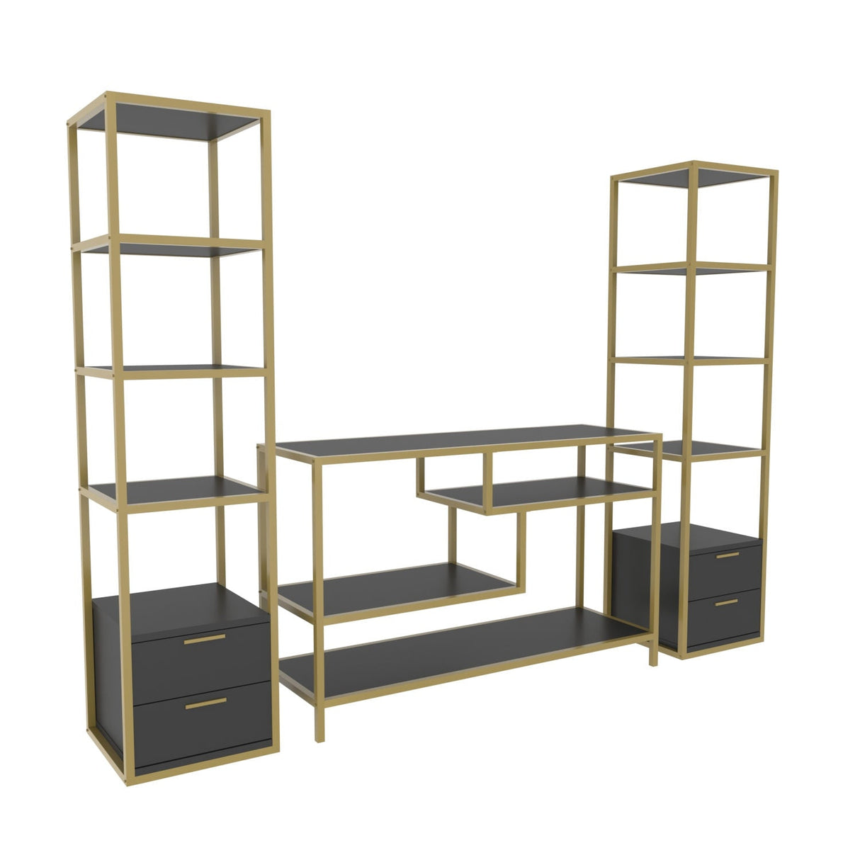 Comodă TV Robbins, Diverse culori, Diverse dimensiuni - Auriu - Antracit - 198x39x160 cm | SKU: 322RTC2471 | Comodă TV Robbins, varianta Auriu - Antracit - 198x39x160 cm, produs pentru amenajarea locuinței, disponibil online în România la CasaMob