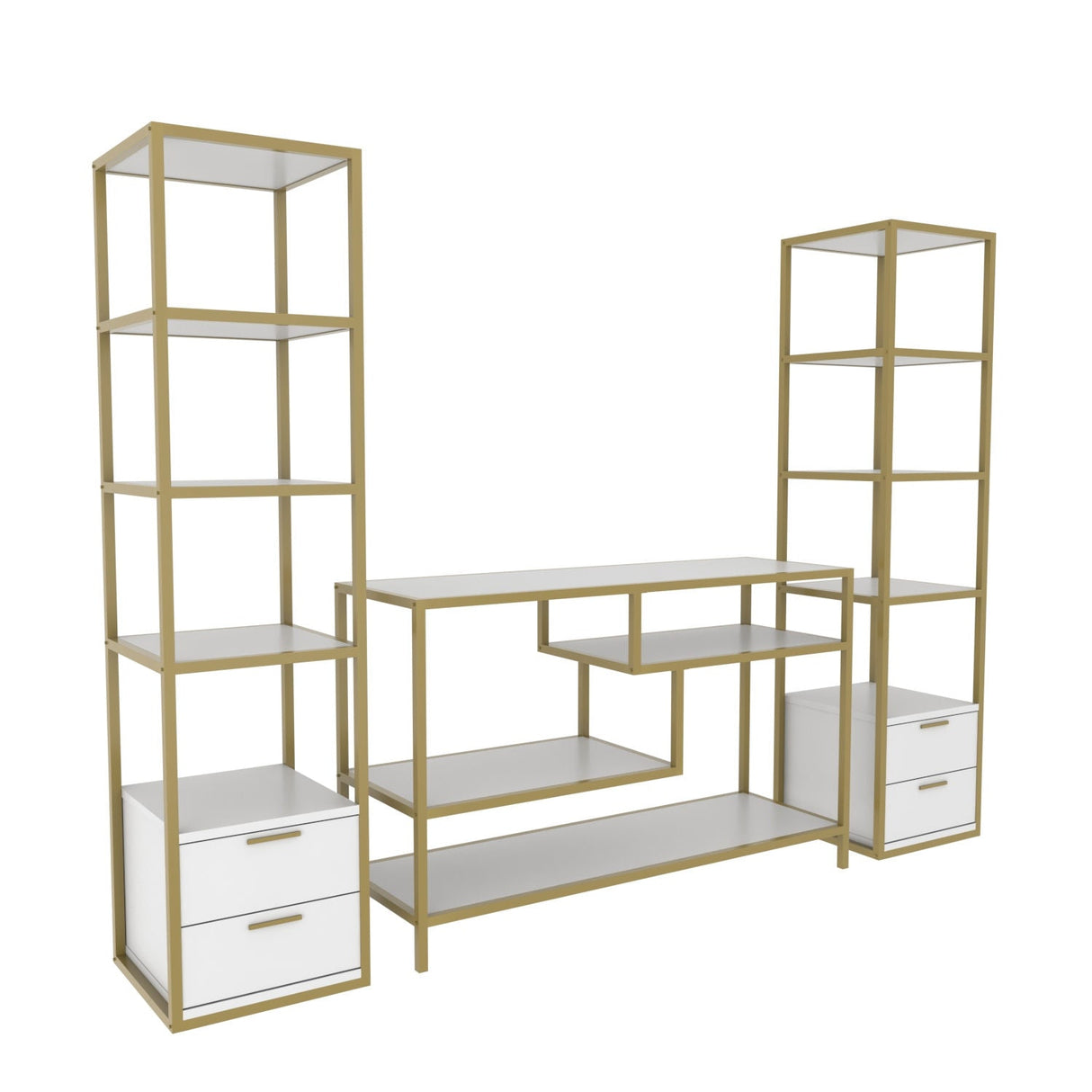 Comodă TV Robbins, Diverse culori, Diverse dimensiuni - Auriu - Alb - 198x39x160 cm | SKU: 322RTC2472 | Comodă TV Robbins, varianta Auriu - Alb - 198x39x160 cm, produs pentru amenajarea locuinței, disponibil online în România la CasaMob