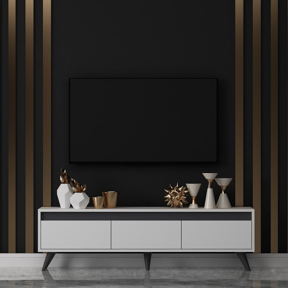 Comodă TV Century, Diverse culori, 150x30x45 cm - Alb | SKU: 327ODS1113 | Comodă TV Century, 150x30x45 cm, varianta Alb, produs pentru amenajarea locuinței, disponibil online în România la CasaMob