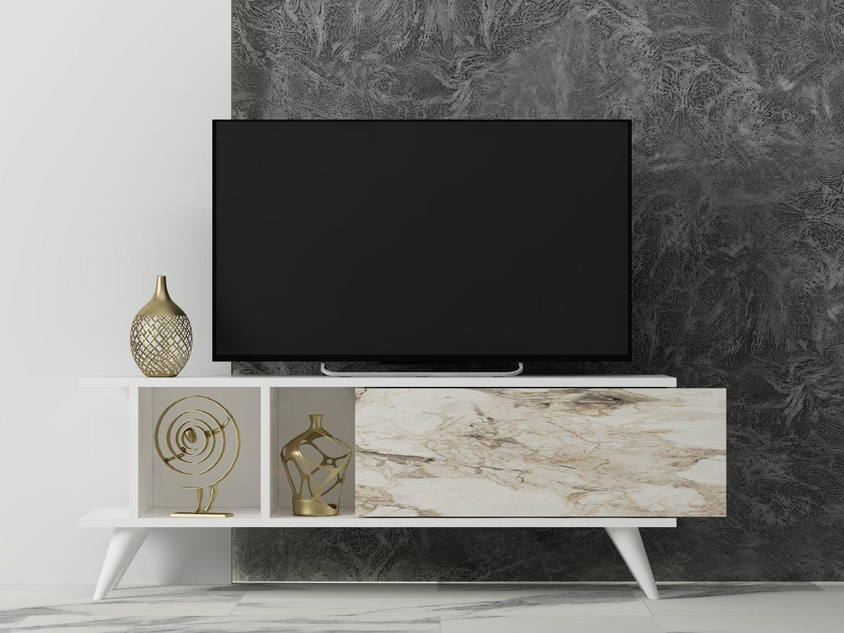 Comodă TV Liberty, Diverse culori, 120x30x45 cm - Alb - Marble | SKU: 327ODS1125 | Comodă TV Liberty, 120x30x45 cm, varianta Alb - Marble, produs pentru amenajarea locuinței, disponibil online în România la CasaMob