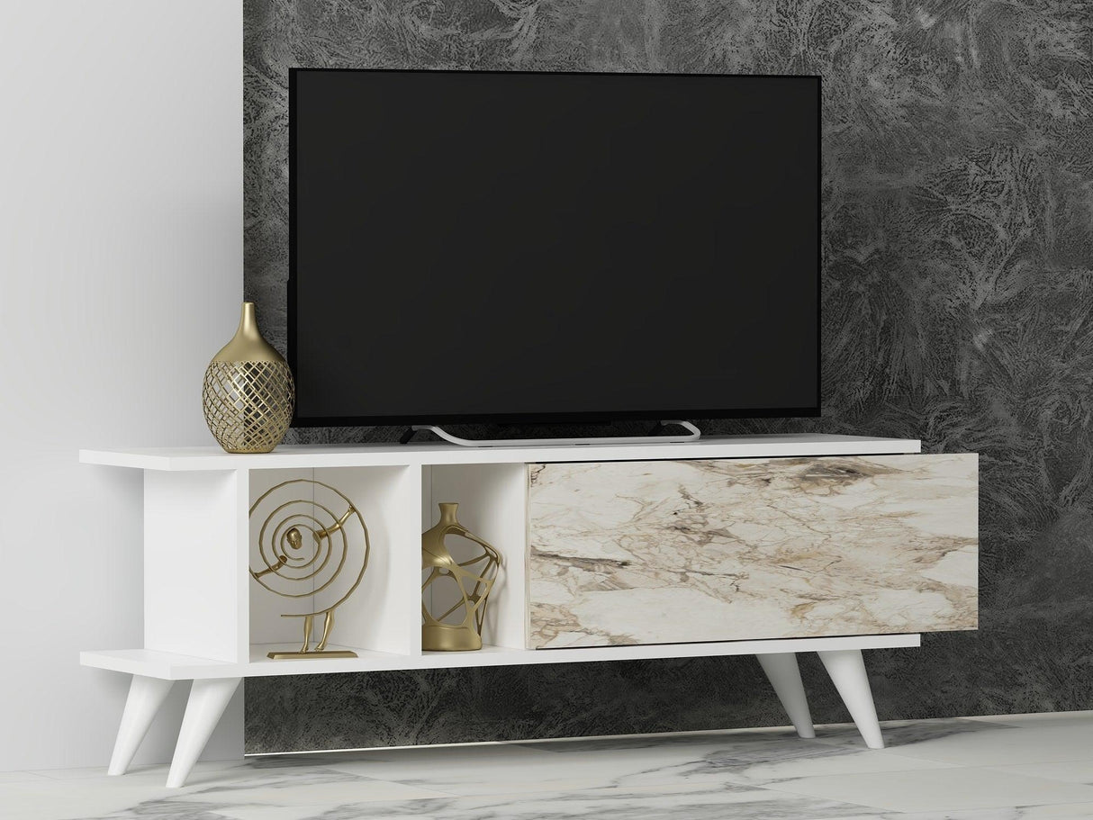 Comodă TV Liberty, Diverse culori, 120x30x45 cm - Alb - Marble | SKU: 327ODS1125 | Comodă TV Liberty, 120x30x45 cm, varianta Alb - Marble, produs pentru amenajarea locuinței, disponibil online în România la CasaMob