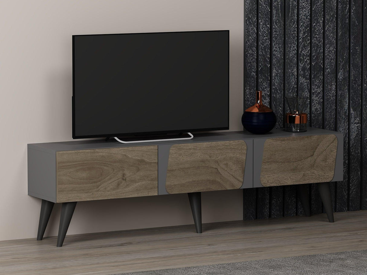 Comodă TV Veas, Diverse culori, 150x30x43 cm - Antracit - Nuc | SKU: 327ODS1135 | Comodă TV Veas, 150x30x43 cm, varianta Antracit - Nuc, produs pentru amenajarea locuinței, disponibil online în România la CasaMob