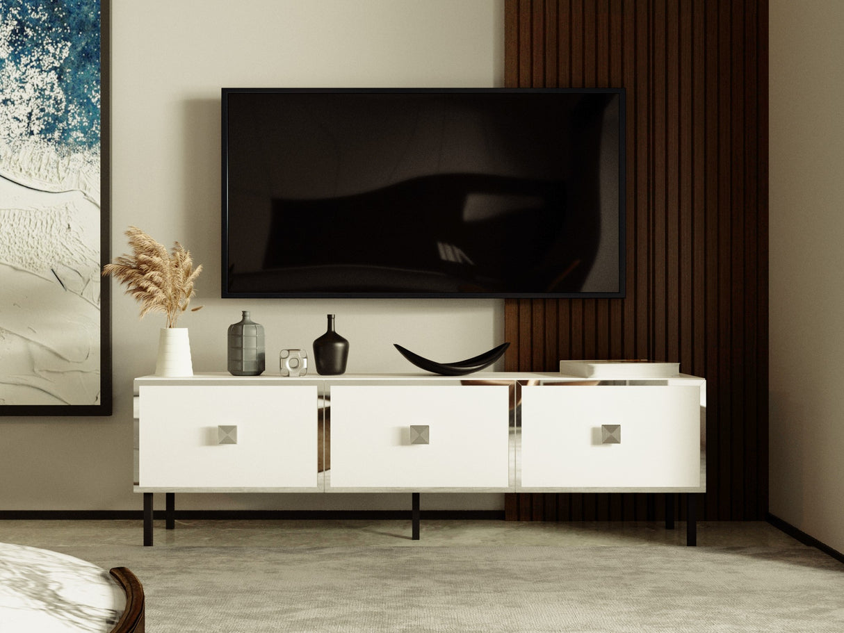 Comodă TV Kivan, Alb - Argintiu, 150x30x45 cm