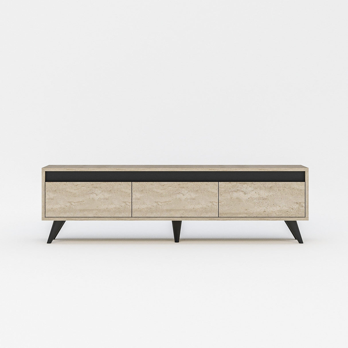 Comodă TV Century, Diverse culori, 150x30x45 cm - Travertin - Antracit | SKU: 327ODS1254 | Comodă TV Century, 150x30x45 cm, varianta Travertin - Antracit, produs pentru amenajarea locuinței, disponibil online în România la CasaMob