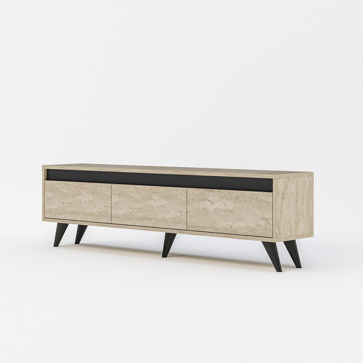 Comodă TV Century, Diverse culori, 150x30x45 cm - Travertin - Antracit | SKU: 327ODS1254 | Comodă TV Century, 150x30x45 cm, varianta Travertin - Antracit, produs pentru amenajarea locuinței, disponibil online în România la CasaMob