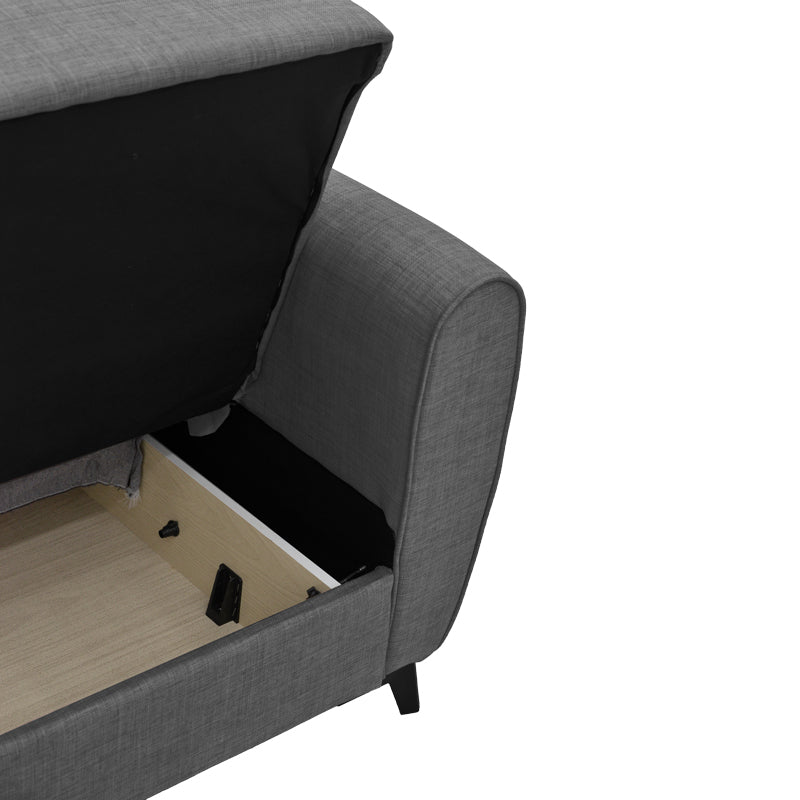Canapea extensibila cu depozitare pentru trei persoane Lincoln, tesatura, Diverse culori, 225x85x90 cm, 85x225 cm - Gri închis | SKU: 328-000018 | Canapea extensibila cu depozitare pentru trei persoane Lincoln, tesatura, 225x85x90 cm, 85x225 cm, varianta Gri închis, produs pentru amenajarea locuinței, disponibil online în România la CasaMob