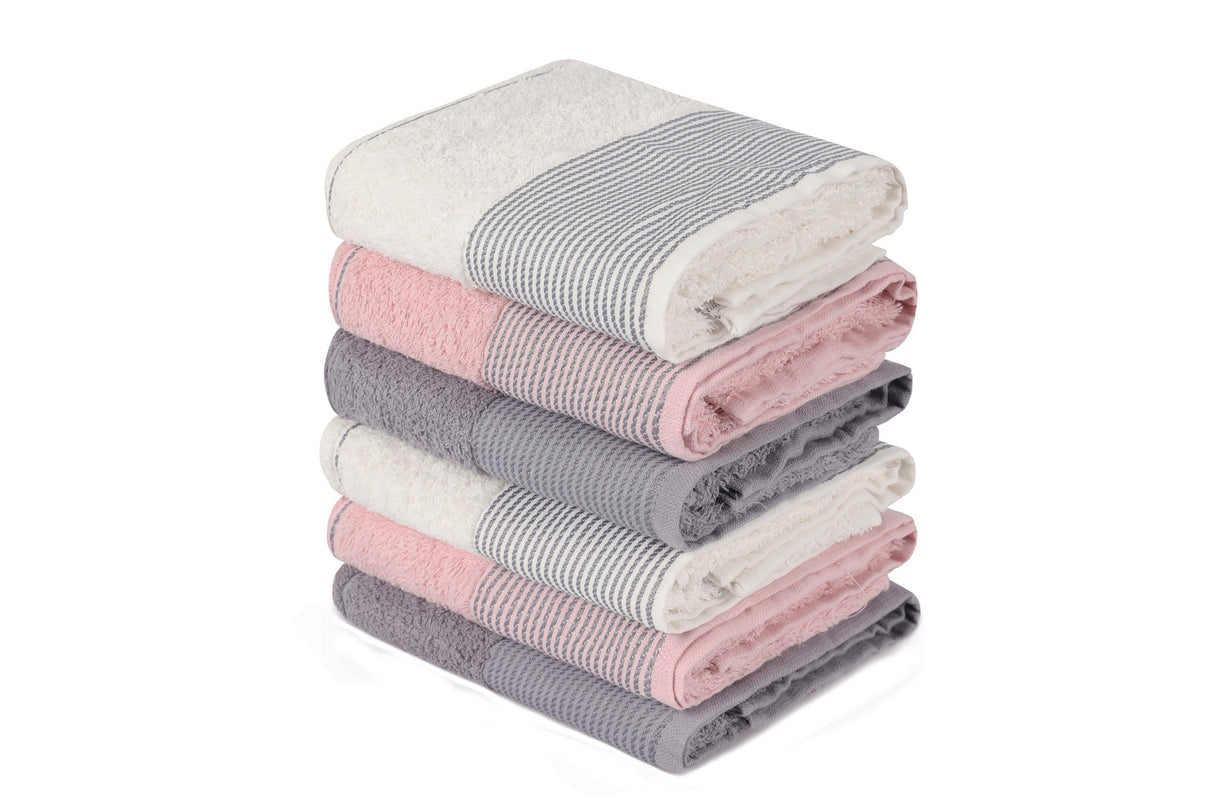 Set prosoape de baie 6 bucăți Fitilli, Diverse culori, 50x85 cm - Roz - Gri - Alb | SKU: 336EPJ1112 | Set prosoape de baie 6 bucăți Fitilli, 50x85 cm, varianta Roz - Gri - Alb, produs pentru amenajarea locuinței, disponibil online în România la CasaMob