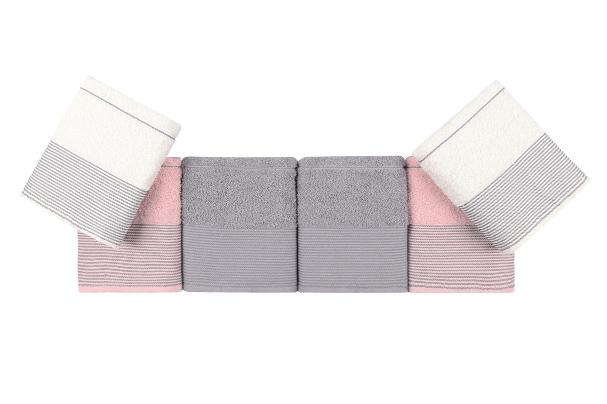 Set prosoape de baie 6 bucăți Fitilli, Diverse culori, 50x85 cm - Roz - Gri - Alb | SKU: 336EPJ1112 | Set prosoape de baie 6 bucăți Fitilli, 50x85 cm, varianta Roz - Gri - Alb, produs pentru amenajarea locuinței, disponibil online în România la CasaMob