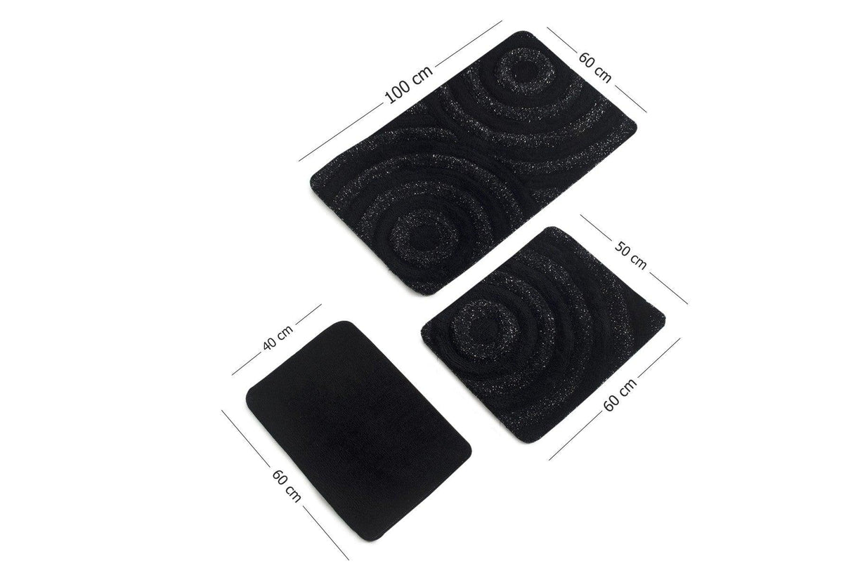 Covoraș de baie 3 bucăți Wave, Diverse culori, 60x100 cm - Negru | SKU: 351ALS2021 | Covoraș de baie 3 bucăți Wave, 60x100 cm, varianta Negru, produs pentru amenajarea locuinței, disponibil online în România la CasaMob