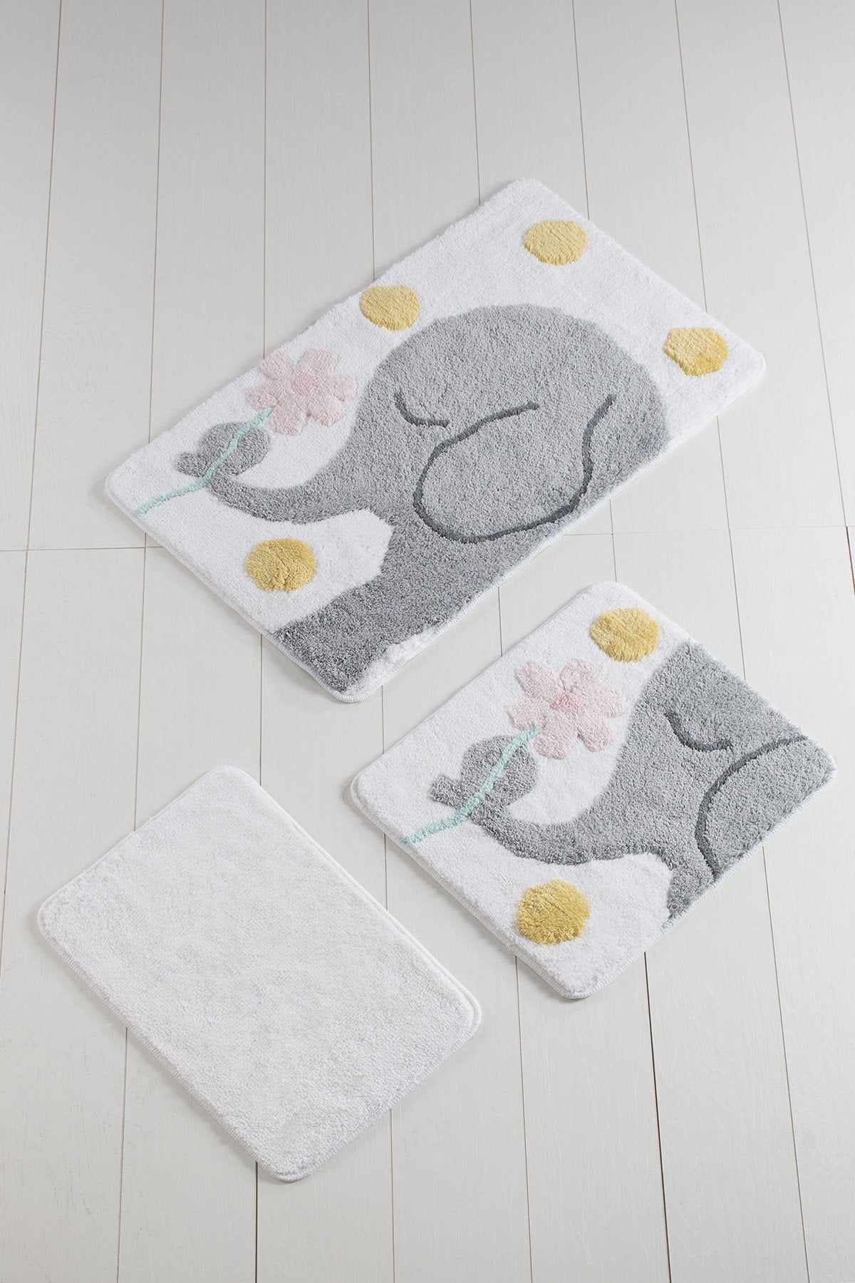 Covoraș de baie 3 bucăți Büyük Fil - Grey, Multicolor, 60x100 cm