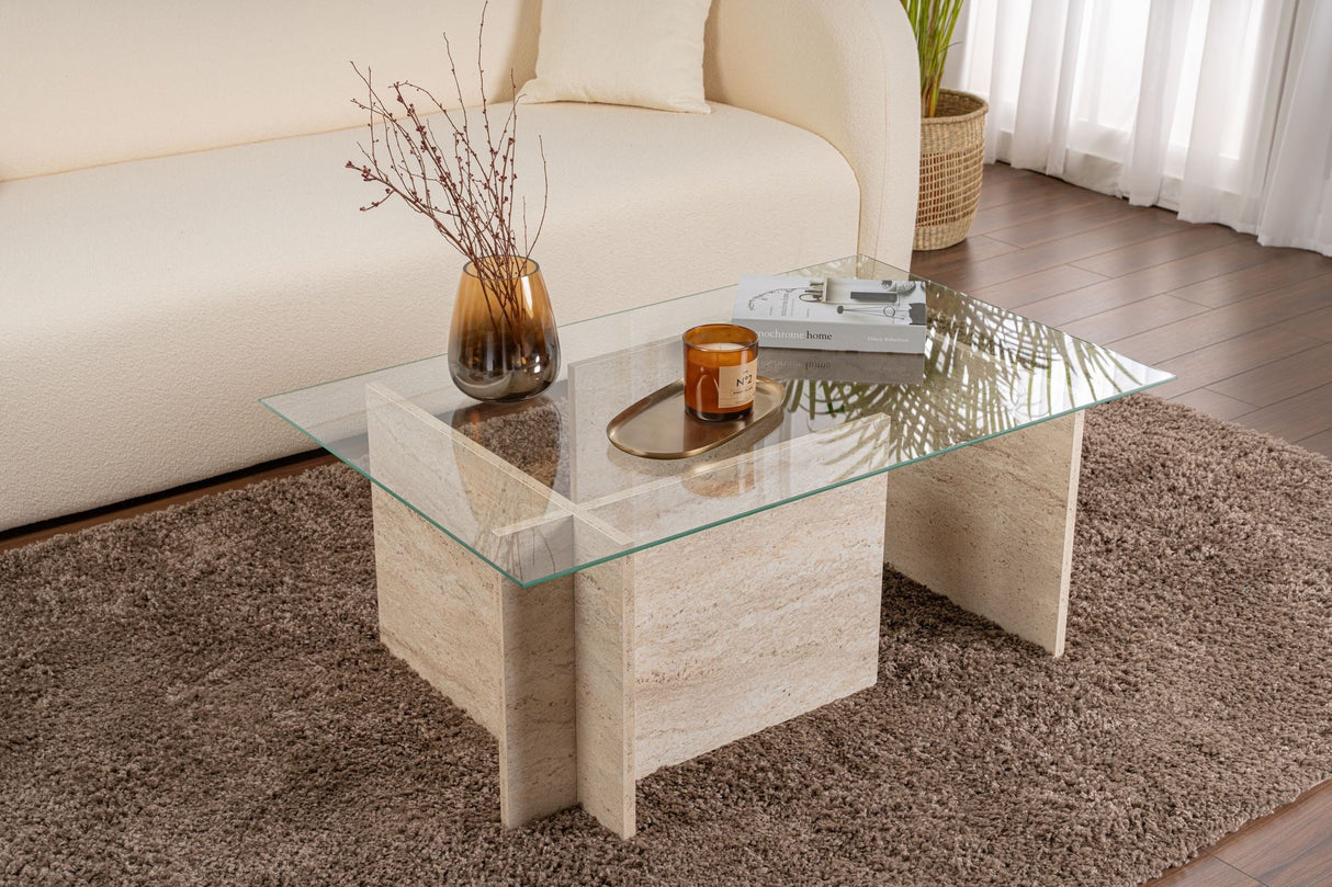 Măsuță de cafea Vetrino, Diverse culori, 105x65x40 cm - Travertin | SKU: 353NRD1102 | Măsuță de cafea Vetrino, 105x65x40 cm, varianta Travertin, produs pentru amenajarea locuinței, disponibil online în România la CasaMob