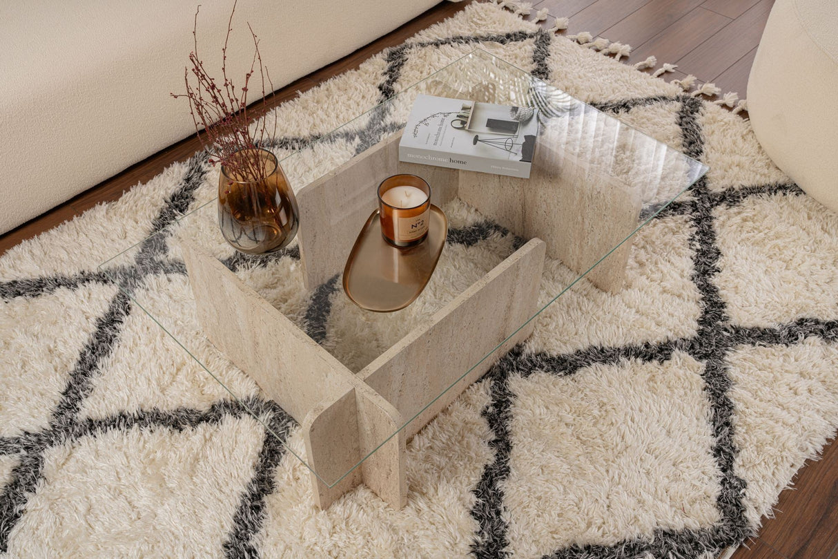 Măsuță de cafea Flavio, Diverse culori, 105x65x30 cm - Travertin | SKU: 353NRD1110 | Măsuță de cafea Flavio, 105x65x30 cm, varianta Travertin, produs pentru amenajarea locuinței, disponibil online în România la CasaMob