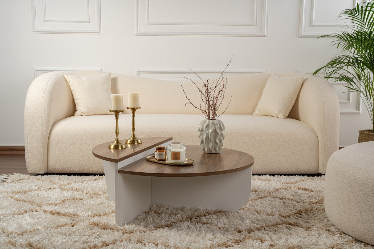 Măsuță de cafea Orion, Diverse culori, 90x60x30 cm - Venezia walnut - Alb | SKU: 353NRD1120 | Măsuță de cafea Orion, 90x60x30 cm, varianta Venezia walnut - Alb, produs pentru amenajarea locuinței, disponibil online în România la CasaMob