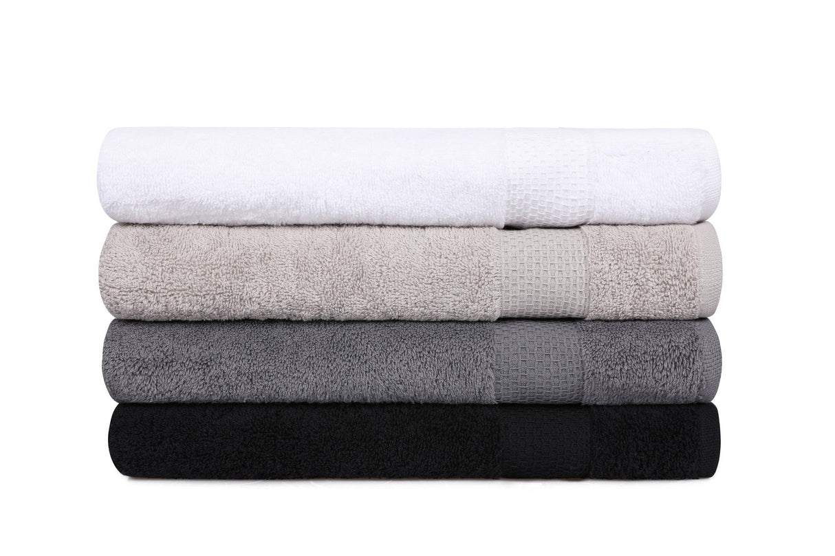 Set prosoape de baie 4 bucăți 801, Diverse culori, Diverse dimensiuni - Alb - Gri - Gri închis - Negru - 70x140 cm | SKU: 355BHP2611 | Set prosoape de baie 4 bucăți 801, varianta Alb - Gri - Gri închis - Negru - 70x140 cm, produs pentru amenajarea locuinței, disponibil online în România la CasaMob